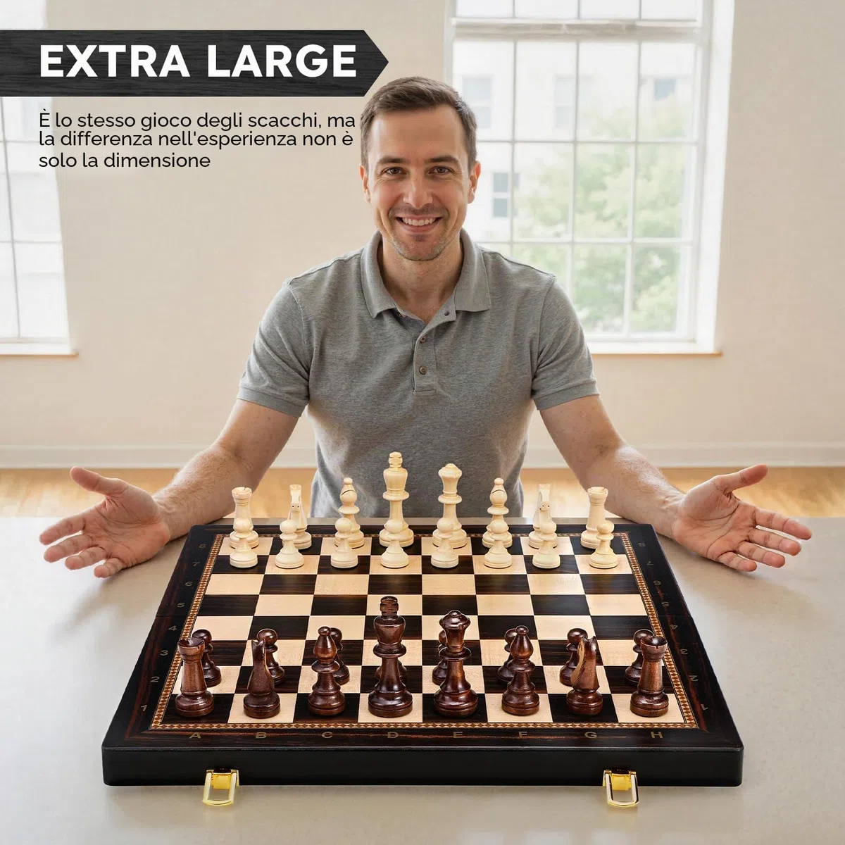 Peradix 48 x 48 CM Grande Gioco di Scacchi in Legno - Scacchiera Pieghevole in Legno di Alta Qualità con 34 Grandi e Pesanti Pezzi di Scacchi - Scacchi per Adulti e Bambini (48×48 cm, Nero)