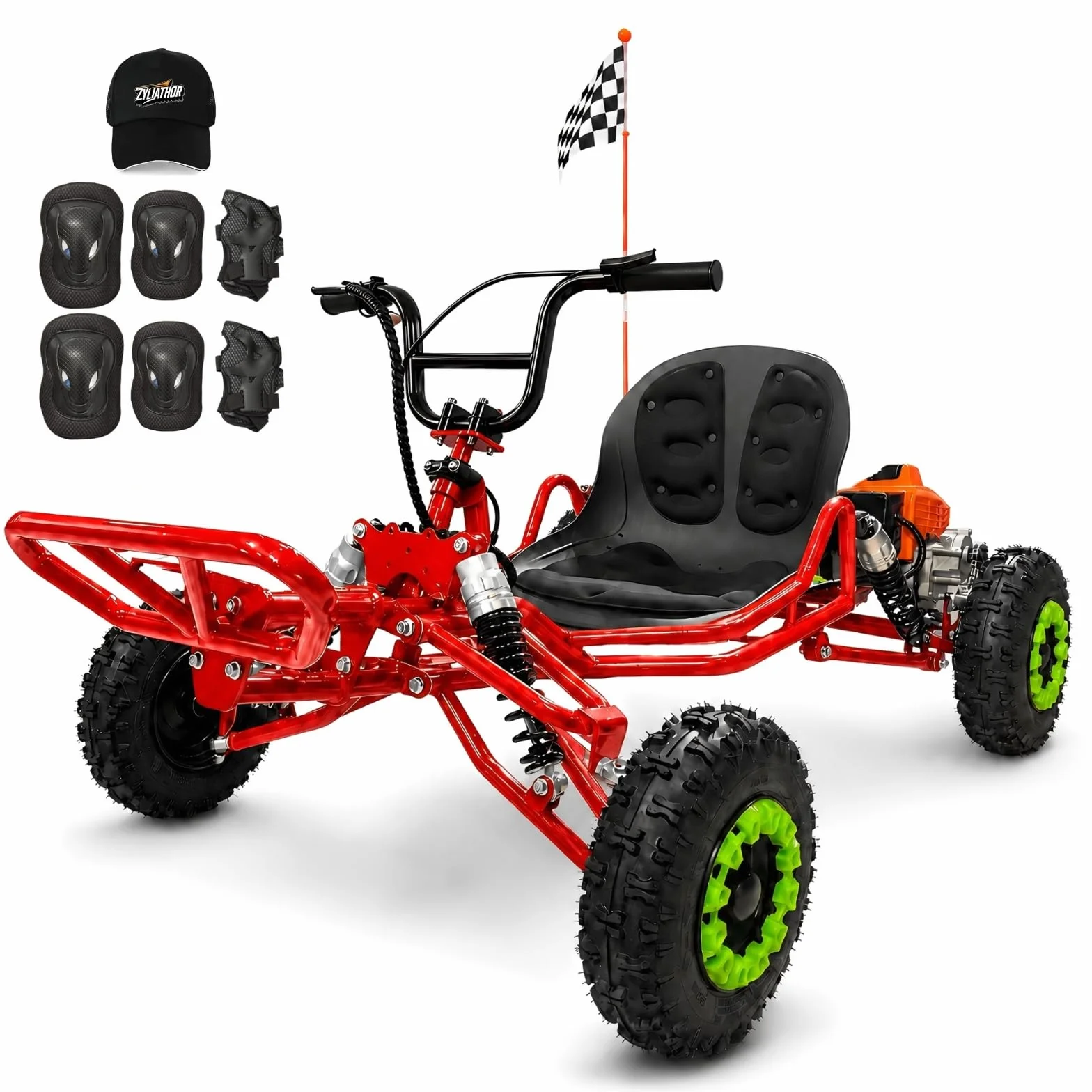 Zyliathor Gas Offroad Go Kart, pneumatici da 6 pollici, freno a disco idraulico, capacità massima 180 kg, fuoristrada/terreno privato, rosso
