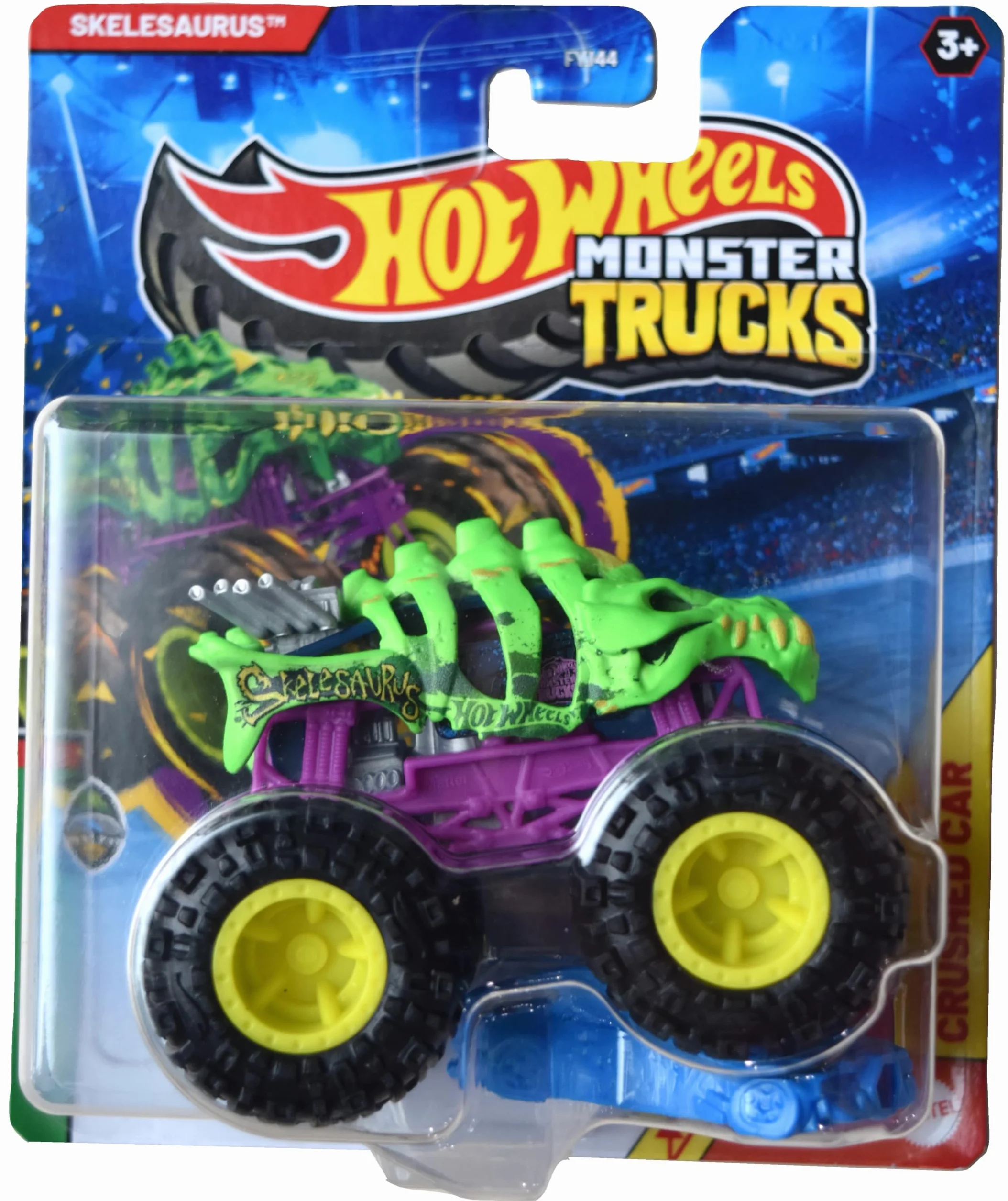 Hot Wheels Monster Trucks Skelesaurus, Beast Bashers 2/6 include auto schiacciata