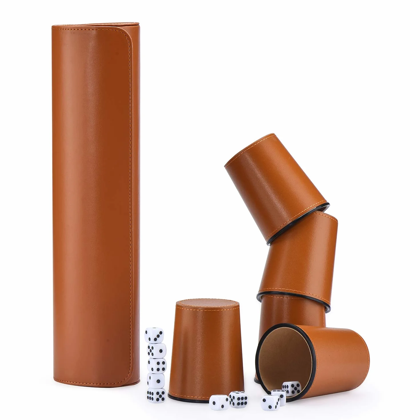 Set di bicchieri per dadi in pelle 5X con 25 dadi, custodia in ecopelle con chiusura magnetica per Farkle Yahtzee