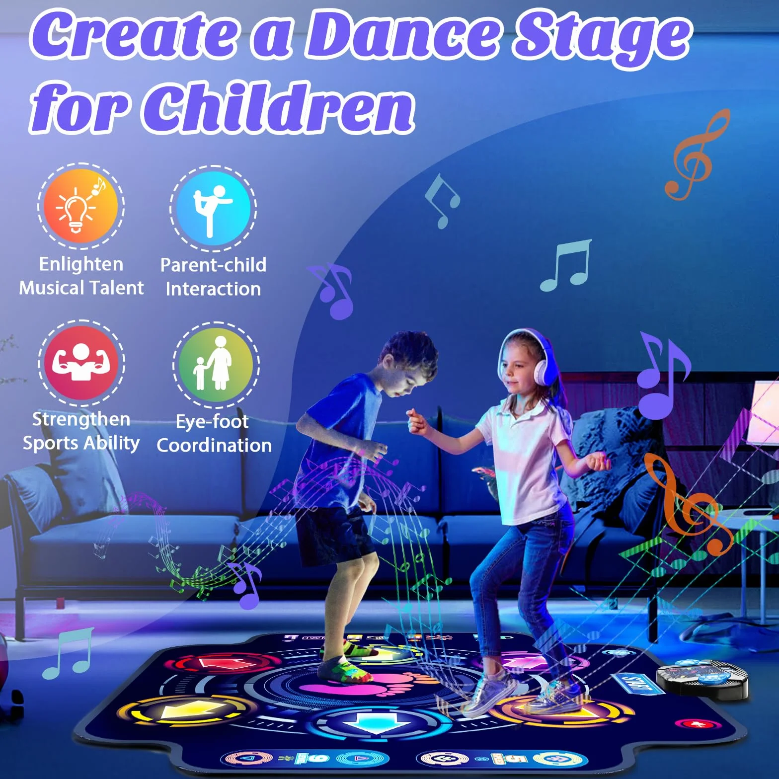 KIZJORYA Tappetino da Ballo Giocattolo per Bambini, Tappetino da Ballo elettronico Illuminato con Bluetooth Wireless 5 velocità 9 Livelli, Gioco Musicale per Ragazze Ragazzi 3 4 5 6 7 8 9 10+ Anni