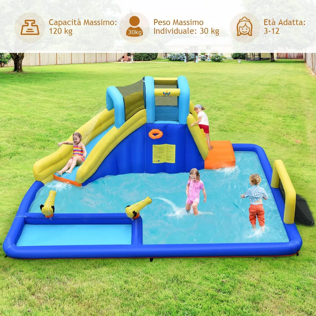 RELAX4LIFE Castello Gonfiabile per Bambini, Piscina Gonfiabile con Trampolino, Scivolo con Salita da Arrampicata e Sottopassaggio, Pieghevole da Esterno (MODELLO 11)