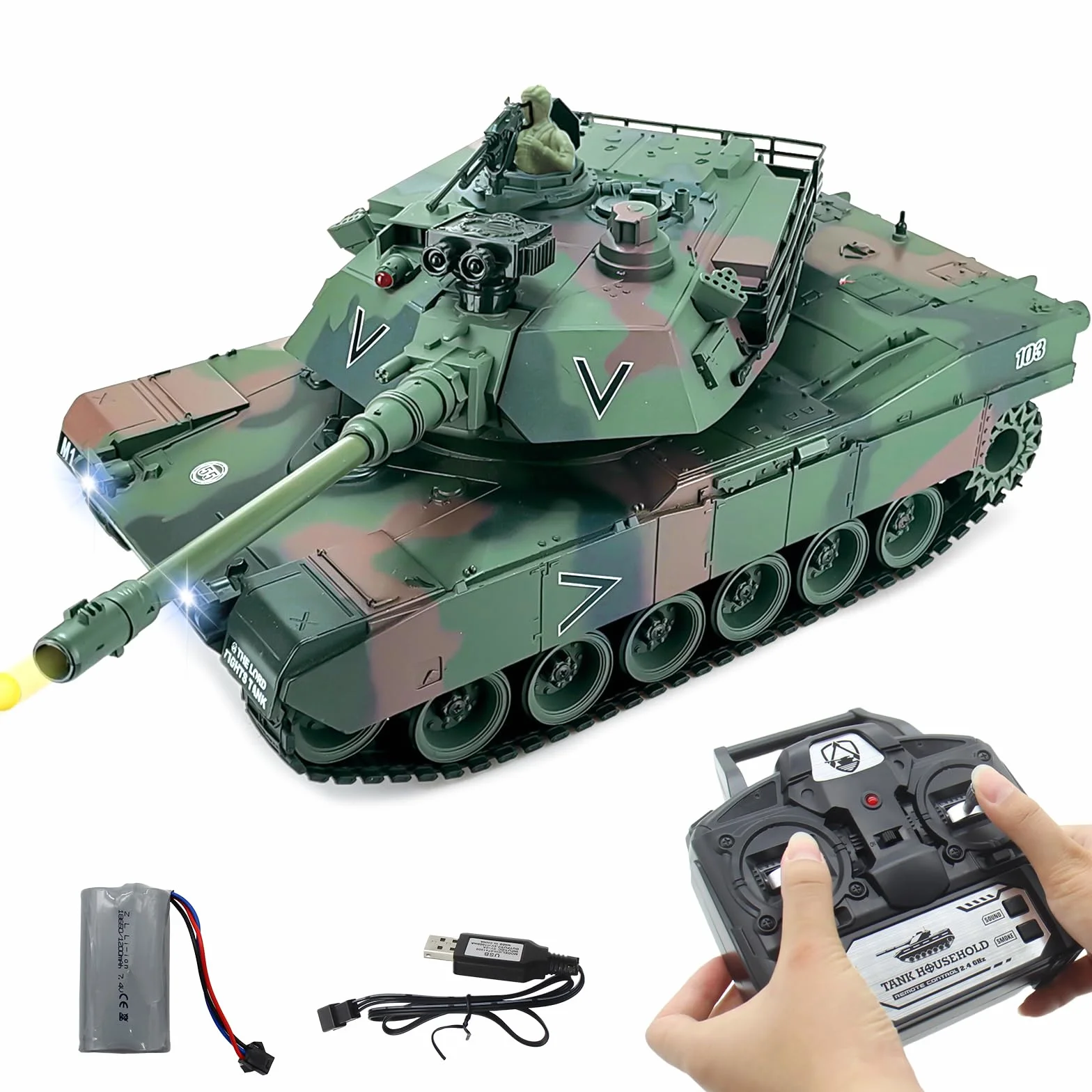 Carro armato radiocomandato 1/18 RC, M412, giocattolo modello di carro armato telecomandato, 15 CH Battle Army Serbatoio luce fumo, veicolo militare RC per adulti e bambini che spara BBS e bombe