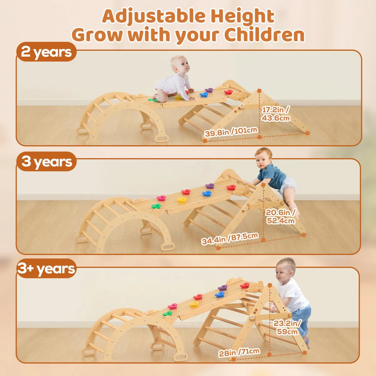 FUNLIO Montessori Pieghevole Triangolo Arrampicata 5 w 1 Regolabile Bambini 2-5 Anni
