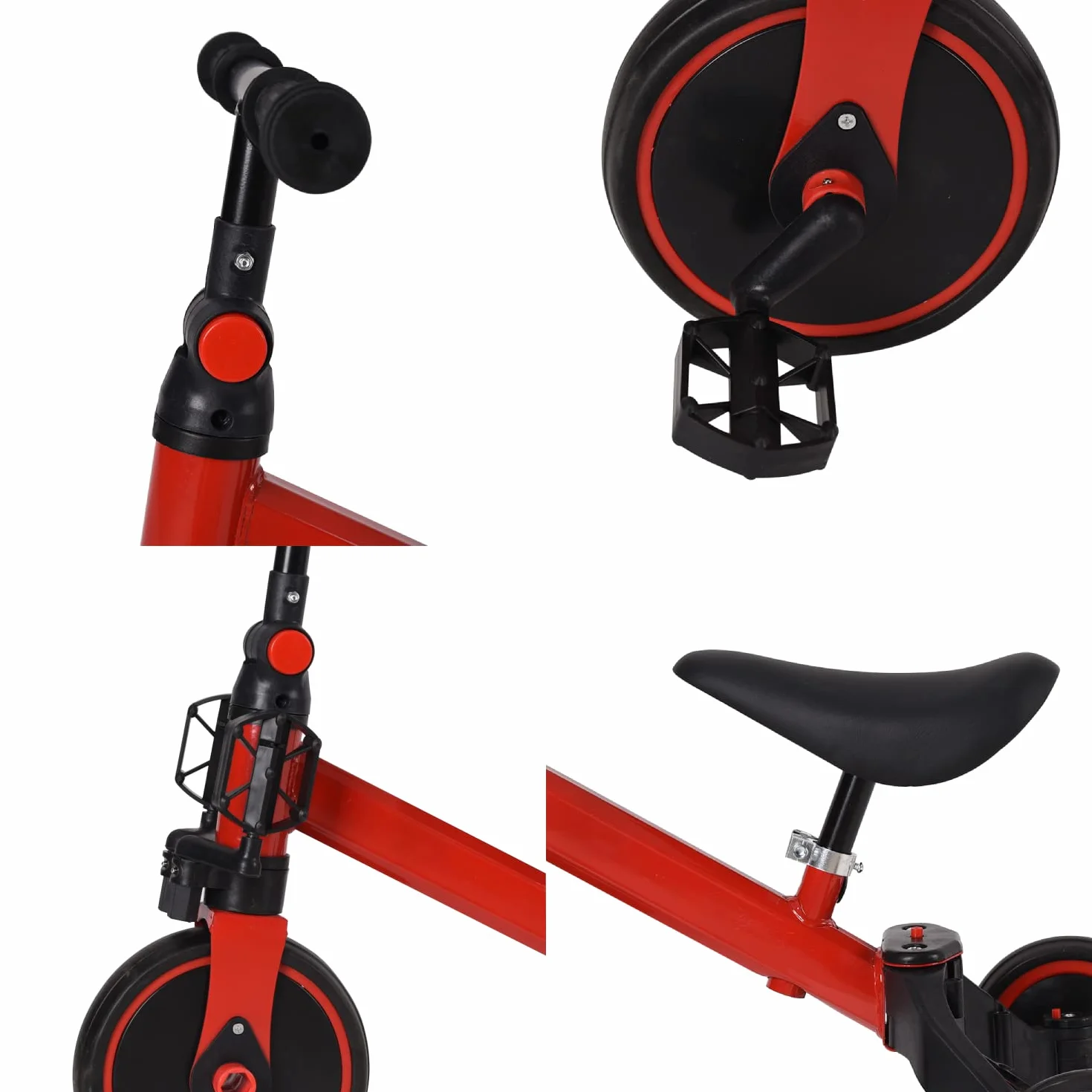 3 in 1 Triciclo Evolutivo Bambino, Bicicletta con Pedali Rimovibili per Bambini 1-7 Anni, Mini Bici/Girello Senza Maniglione Parentale, Bicicletta Evolutivo per Ragazze e Ragazzi (Nero-rosso)