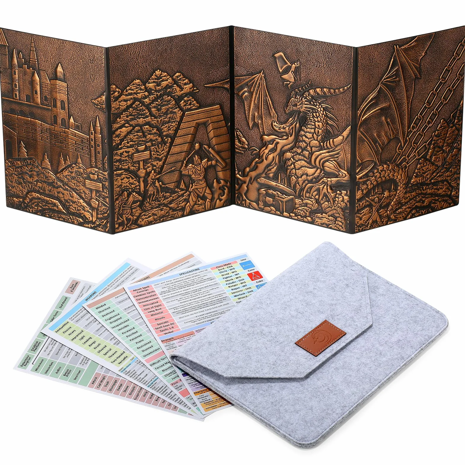 DNDND DM Screen - Schermo 3D in finta pelle con drago goffrato, schermo DND Master con custodia regalo per giochi da tavolo D&D Dungeon e Dragon (rame)