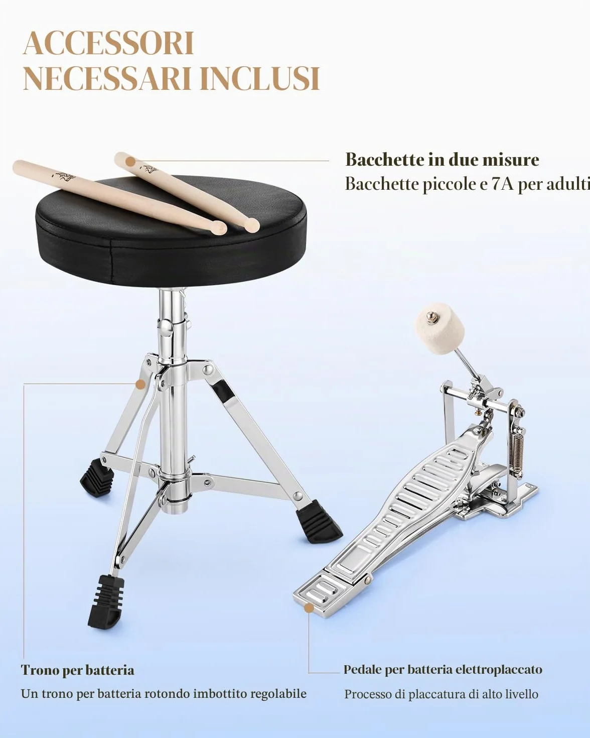 Eastar Batteria per Bambini per età 3-10 Anni, Junior Drum Set con Rullante, Tom, Grancassa, Pedale Grancassa (Specchio Blu)