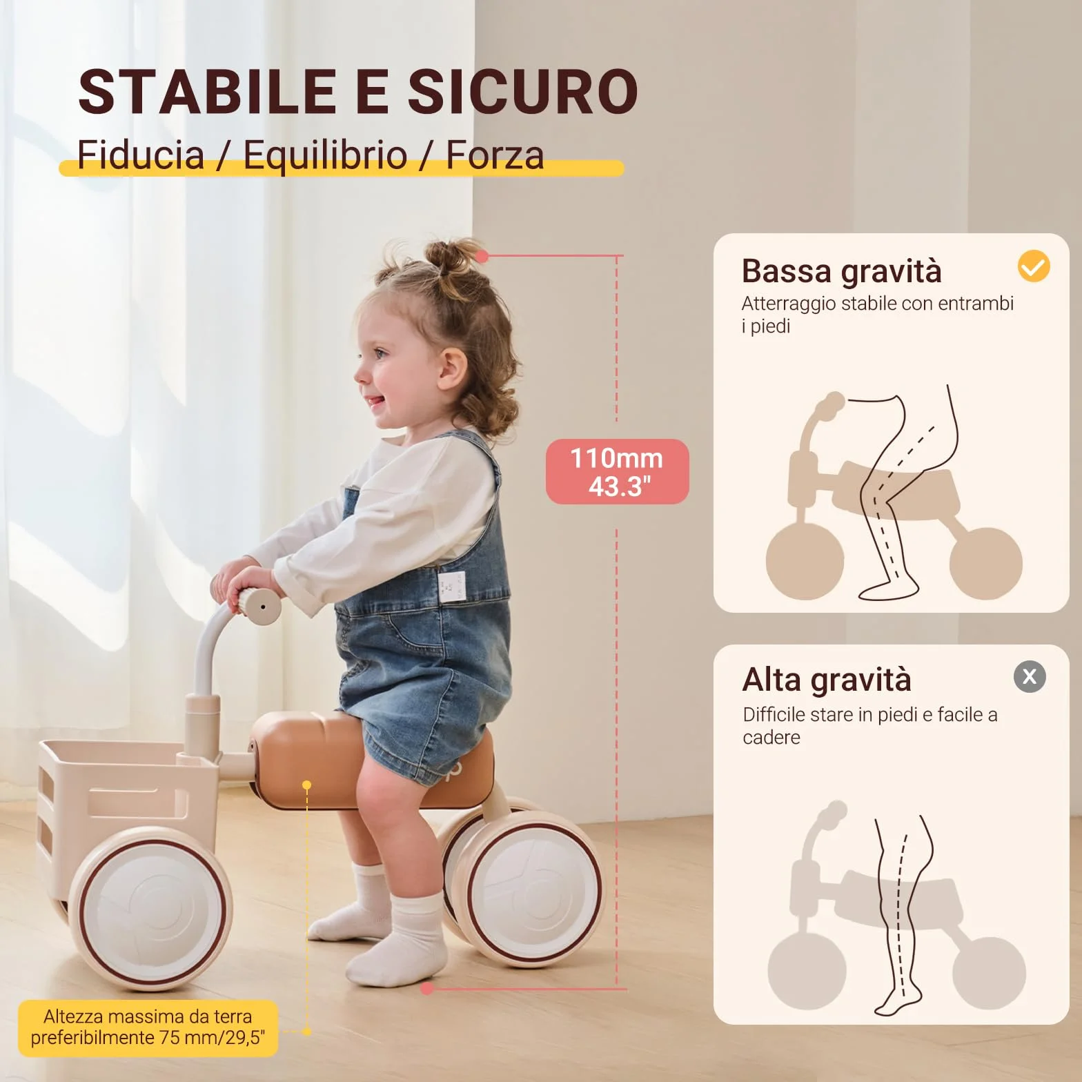 kidpop Toast Balance Bike/Passeggino per Bambini, Veicolo Convertibile, Telaio a Triplo Anti-Ribaltamento, Sedile Rimovibile, Cestino Sicuro per Alimenti