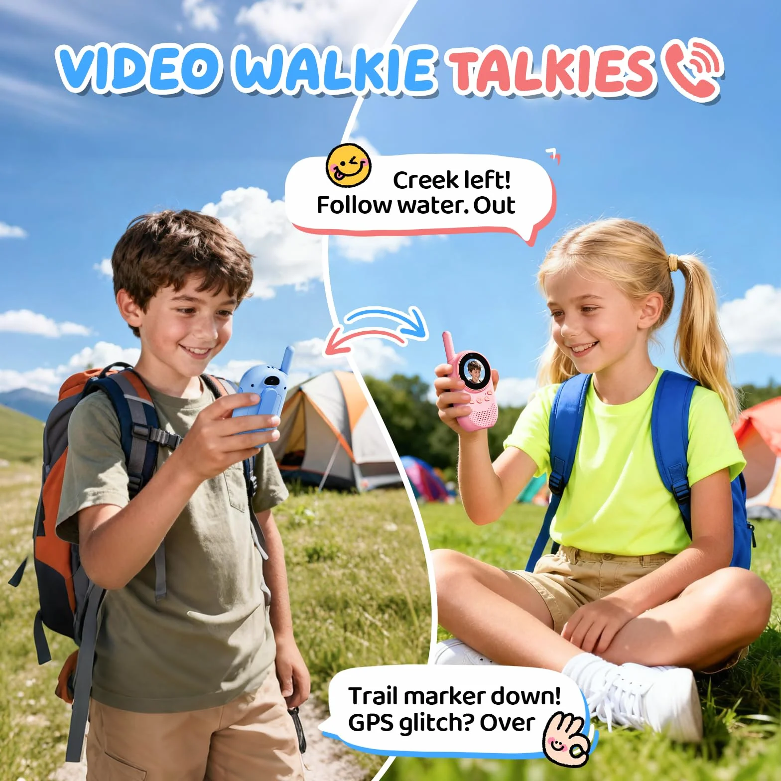 Video walkie talkie bambini, Walkie talkie bambini ricaricabili con telecamera HD & Modificatore vocale, Lungo Raggio, Regalo di Natale per Bambin i dai 3-12 Anni (blu/blu)
