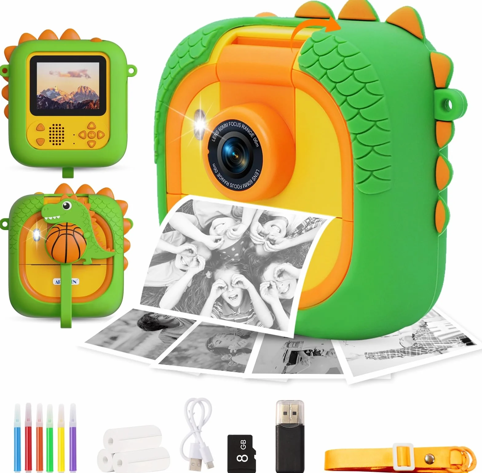 Macchina Fotografica Bambini Istantanea con obiettivo 180°Flip, ARNSSIEN 2,4" Fotocamera Istantanea per Bambini 1080P con 3 Rotoli di Carta da Stampa, Regalo per Bambino per Ragazze Ragazzi da 3-12,M2