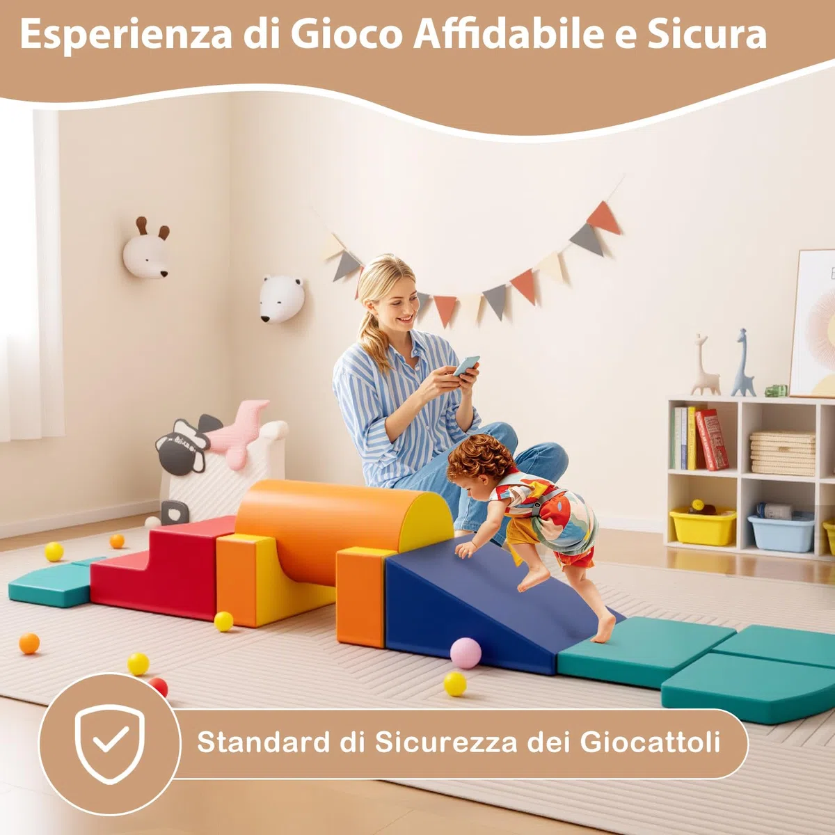 COSTWAY Zestaw 10 Giocattoli da Arrampicata per Bambini, Blocchi in Schiuma Morbidi, Set Attività Gattonare e Scivolare 1-3 Anni (Verde)
