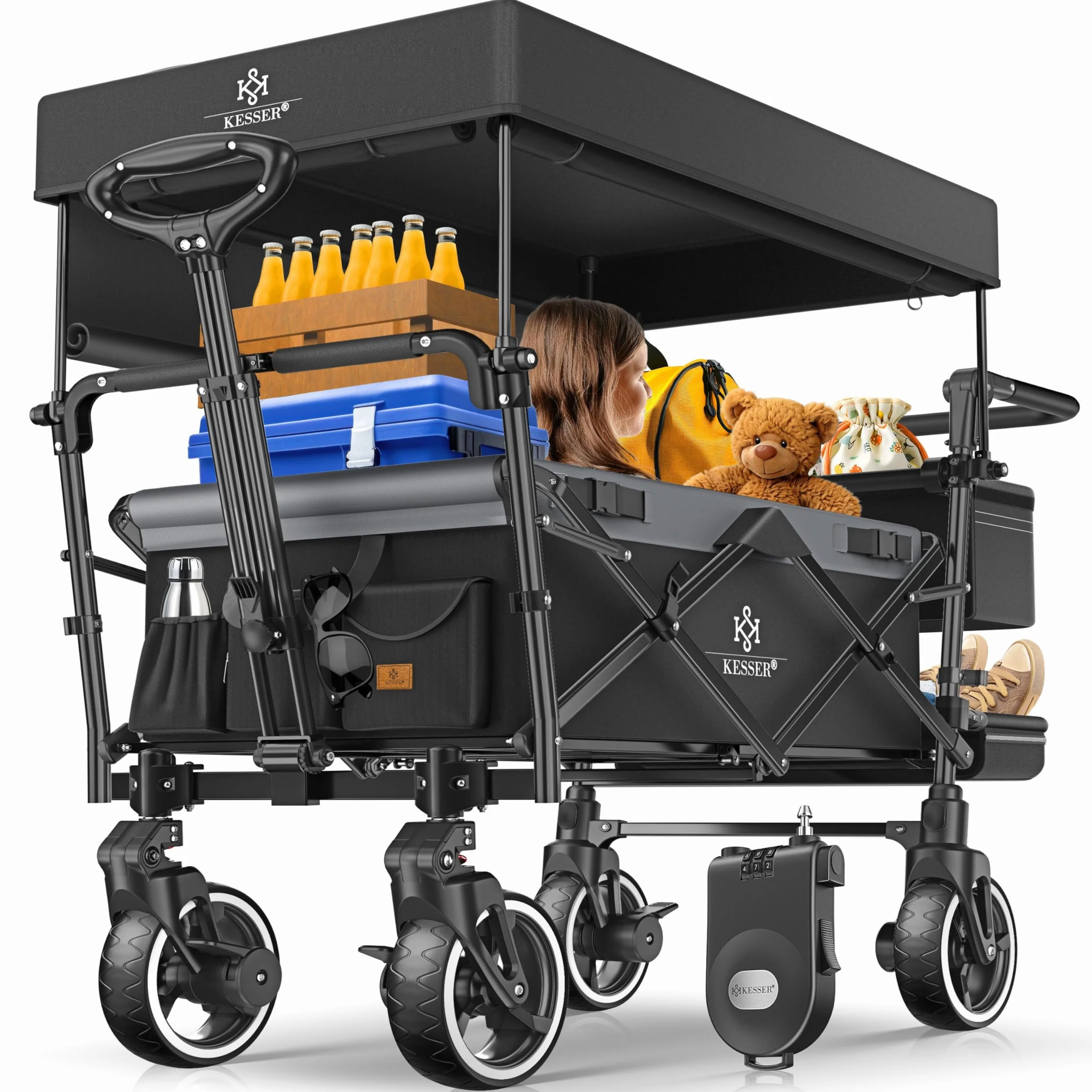 KESSER GTS-9100 - Carrello pieghevole con tetto, portata fino a 150 kg, con ruote in gomma dura e freni di stazionamento anteriore/posteriore, con serratura, copertura, intemperie e protezione da