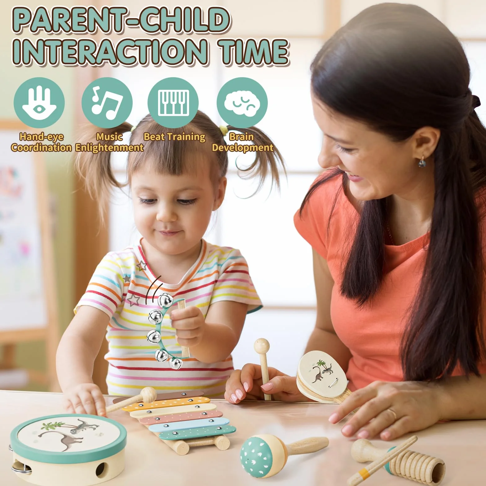 Lehoo Castle Strumenti Musicali Bambini 1 Anno, 8 in 1 Giochi Legno Montessori Sensoriale con Maracas Xilofono Tamburello Gioco Bambi Bimba 2 3 4 5 6 Anni, Educativi Interattivo Regalo