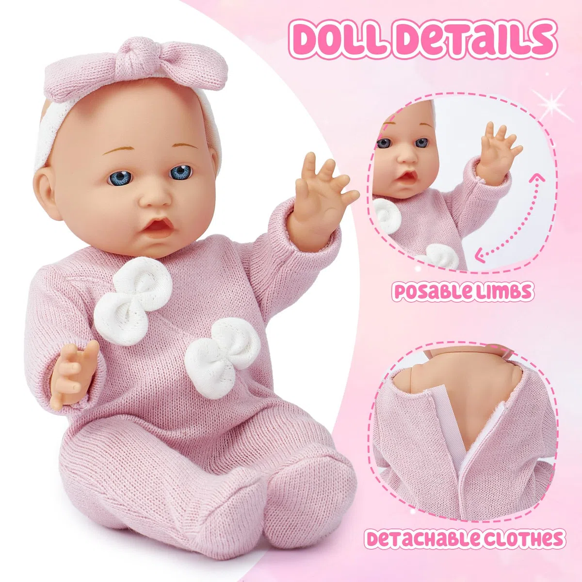 vamei Accessori per Bambola Reborn Femmina, Letto Portatile per Bambole con Vestiti per Bambole & Pannolini per Bambola Bambina & Borsa Fasciatoio & Biberon & Ciuccio, Regalo per Bambina 2 3 4 5 anni