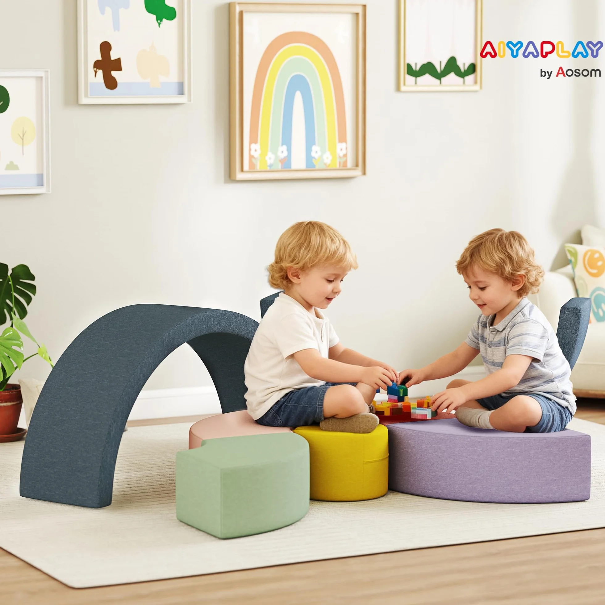 AIYAPLAY 7 pz Motricità Baby in Muschio, modulo motorio bambino con custodia lavabile, giocattoli educativi per strisciare arrampicata per bambini in età prescolare, multicolore