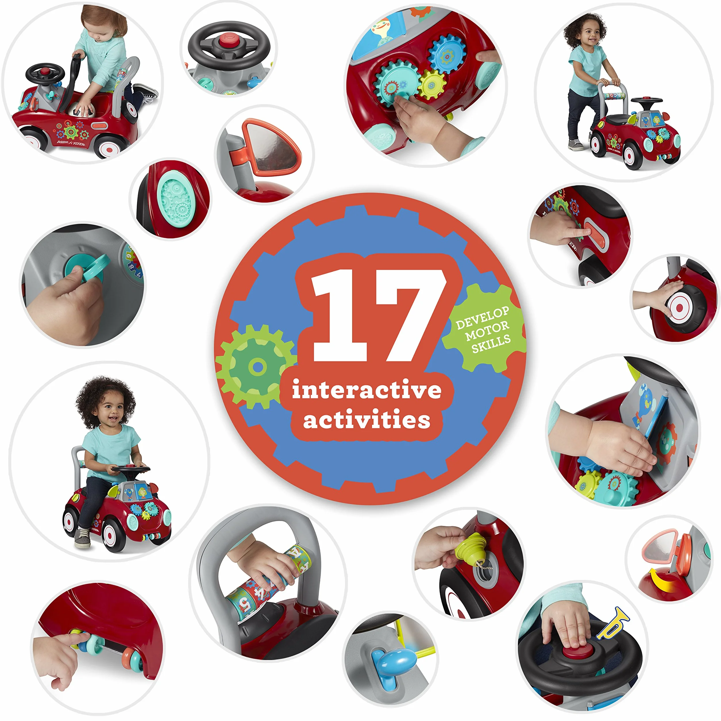 Radio Flyer Busy Buggy, cavalcabile per passare da seduti a in piedi, cavalcabile rosso per bambini da 1 a 3 anni