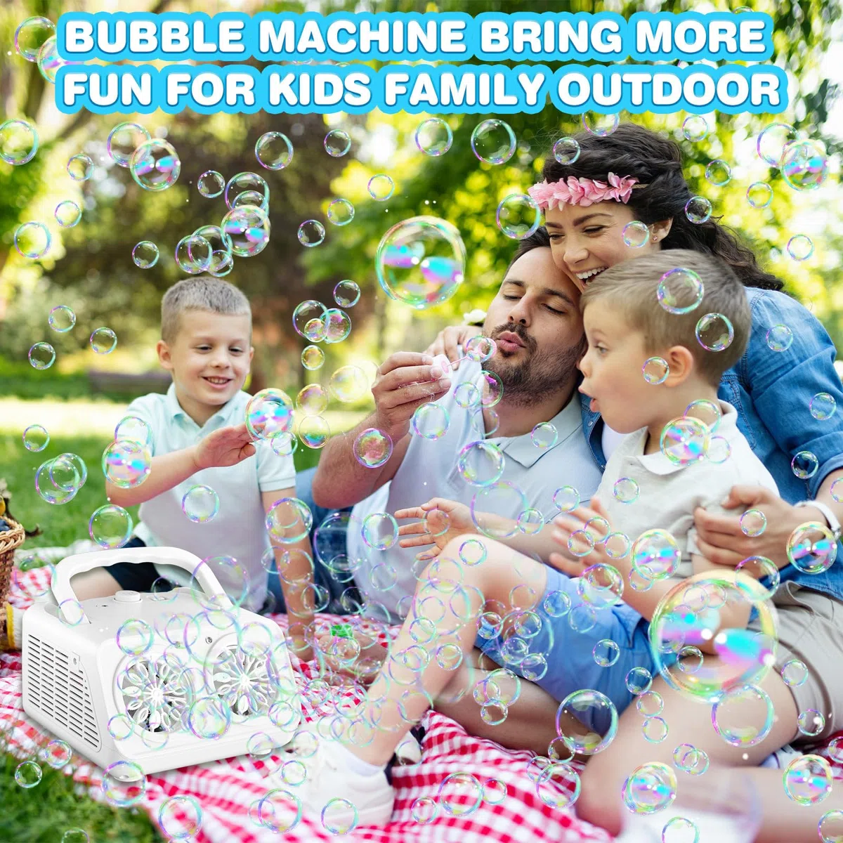 Macchina Bolle di Sapone, Spara Bolle di Sapone Automatico, 22000+ Bolle al Minuto, 2 Velocità, Giochi da Esterno per Bambini, Compleanno Gadget Matrimonio (Bianco)