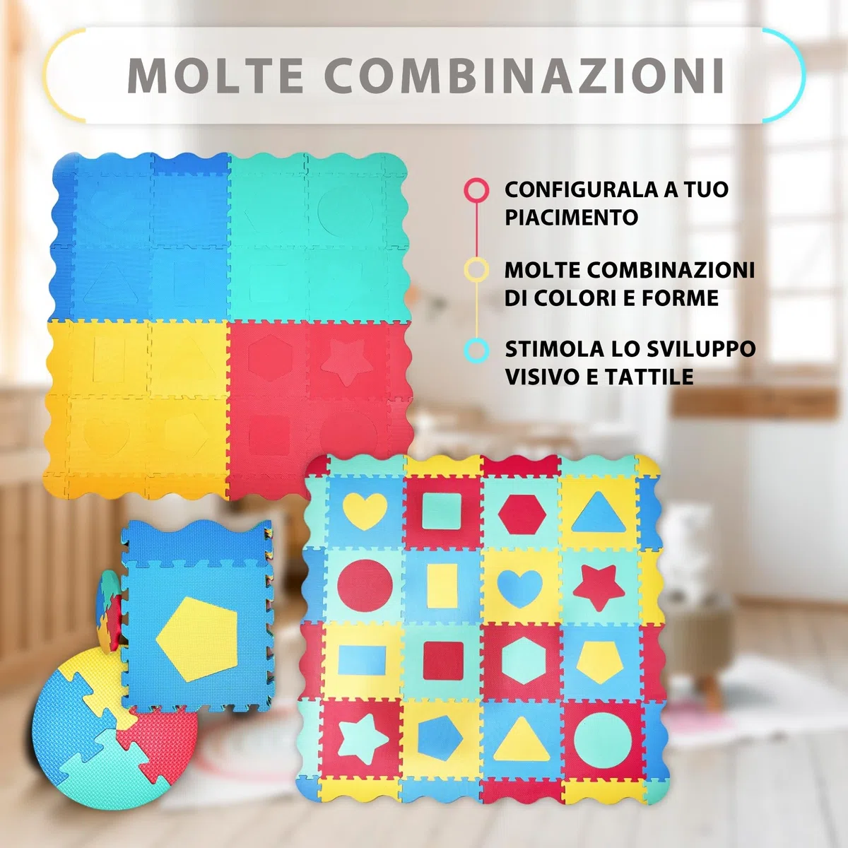 Tappeto Puzzle Bambini Schiuma EVA 140x140 cm con 36 Pezzi Antiscivolo