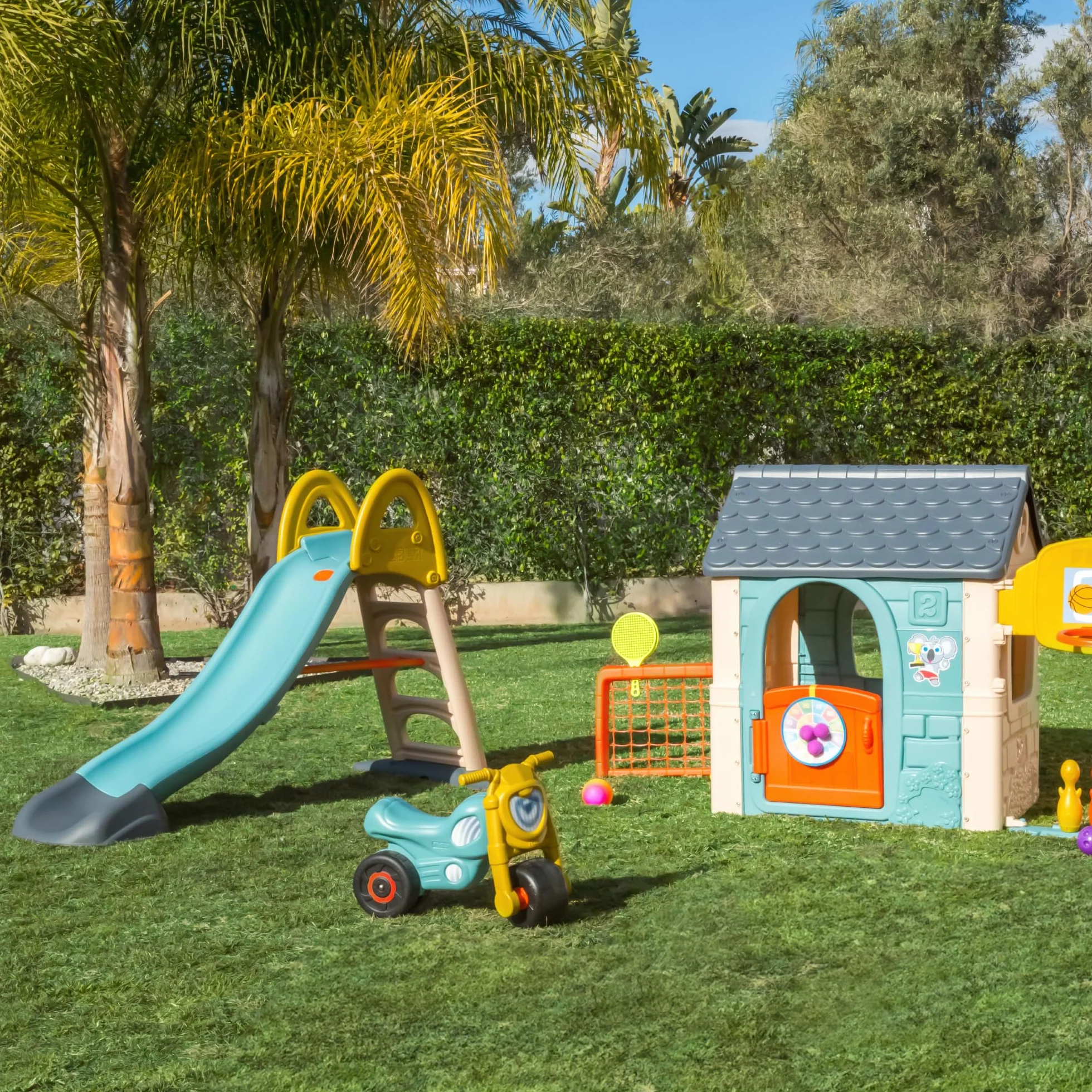 FEBER Mega Casual Water Slide Scivolo Giardino con Tubo Esterno Scale Antiscivolo Colori Resistenti