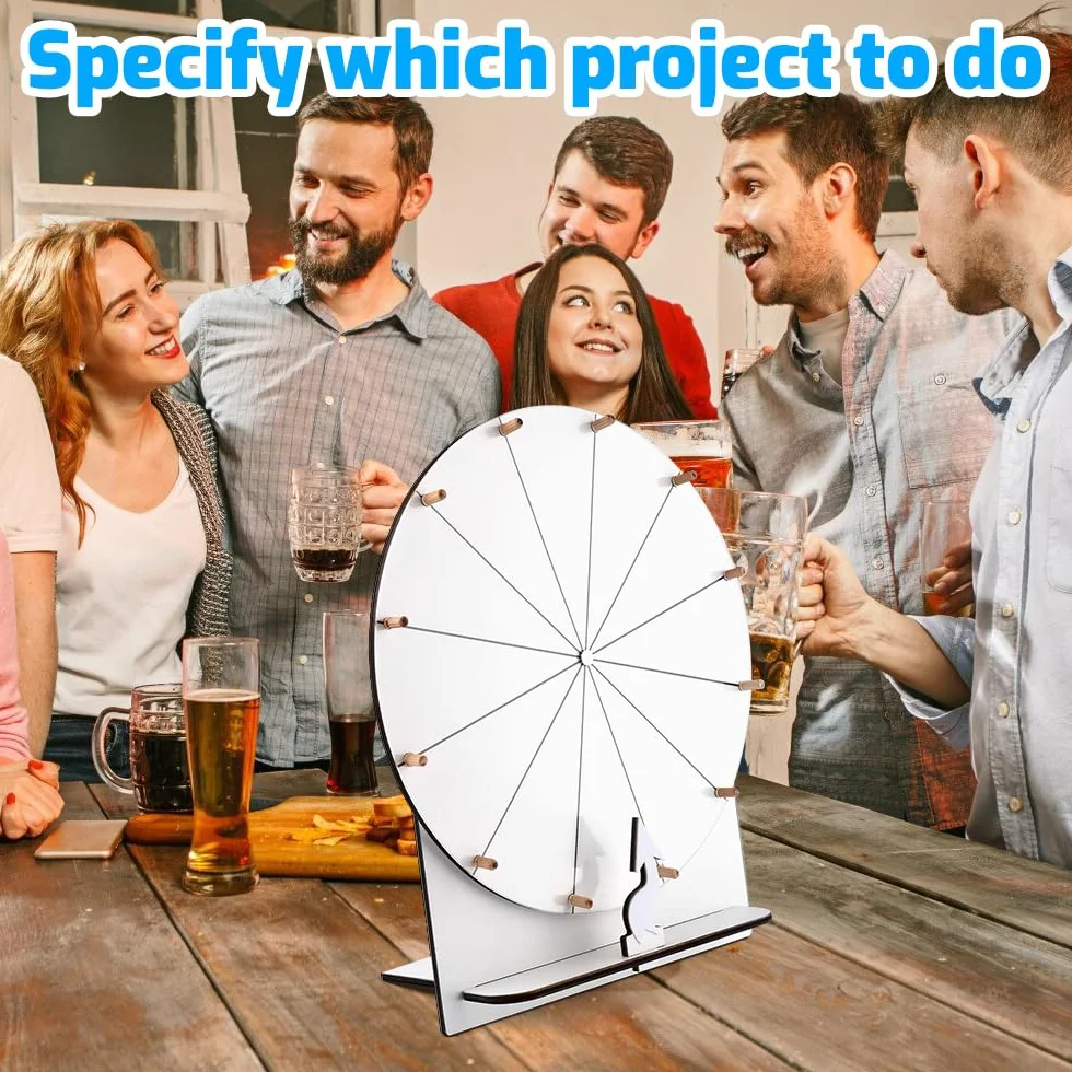 Ruota della Fortuna, 29cm Ruota dei Premi Che Gira, Ruota Girevole per Giochi con 12 Slot, Ruota della Fortuna Personalizzabile con Gomma e Pennarello per Feste, Pub, Carnevale, Fiere(Bianco)