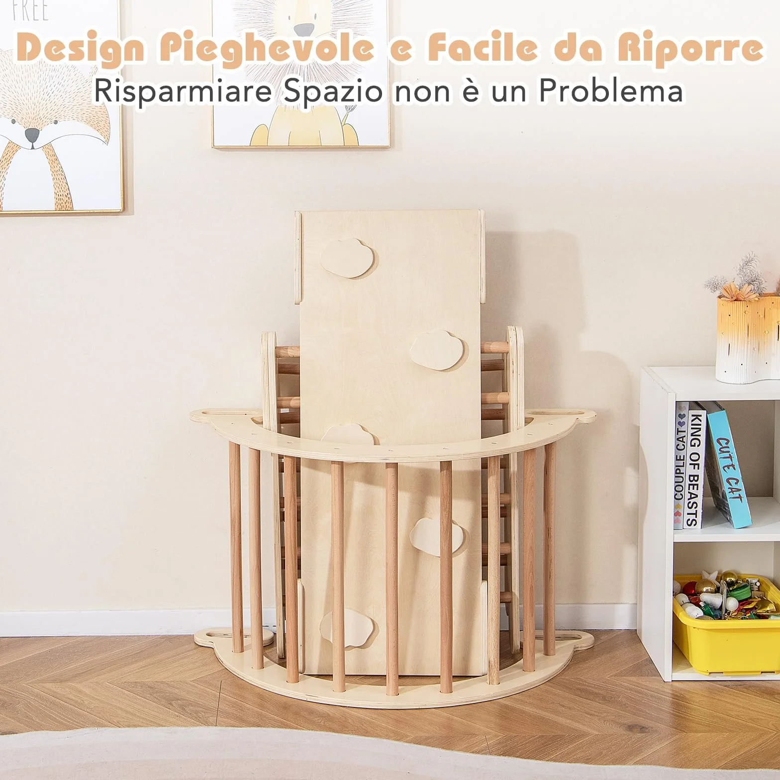 COSTWAY 4 in 1 Set da Arrampicata per Bambini, Giocattoli da Arrampicata a Triangolo con Triangolo Arco e Salita, Ideale per Bambini 1 Anni + (Naturale)