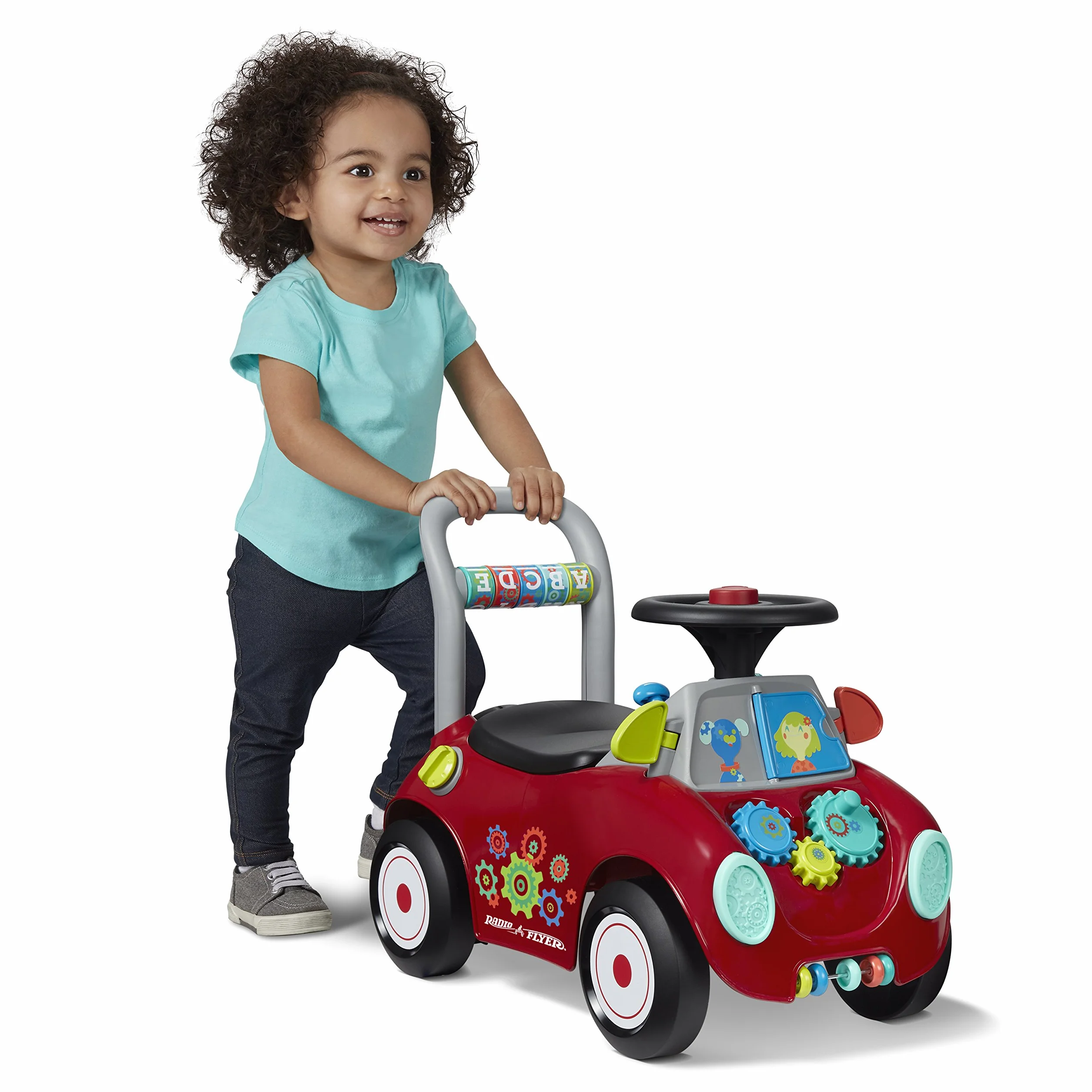 Radio Flyer Busy Buggy, cavalcabile per passare da seduti a in piedi, cavalcabile rosso per bambini da 1 a 3 anni