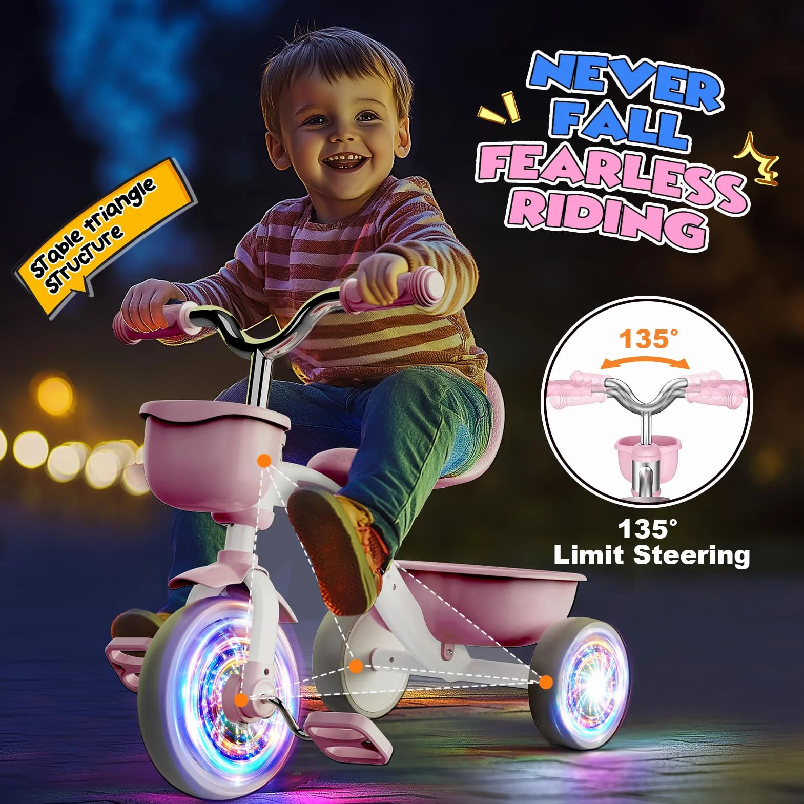 Braxel Triciclo Bambina per 2 3 4 5 Anni, Triciclo Evolutivo da 1 a 5 Anni con Cestello Portaoggetti, Adatto Come Regalo per Bambini, Rosa