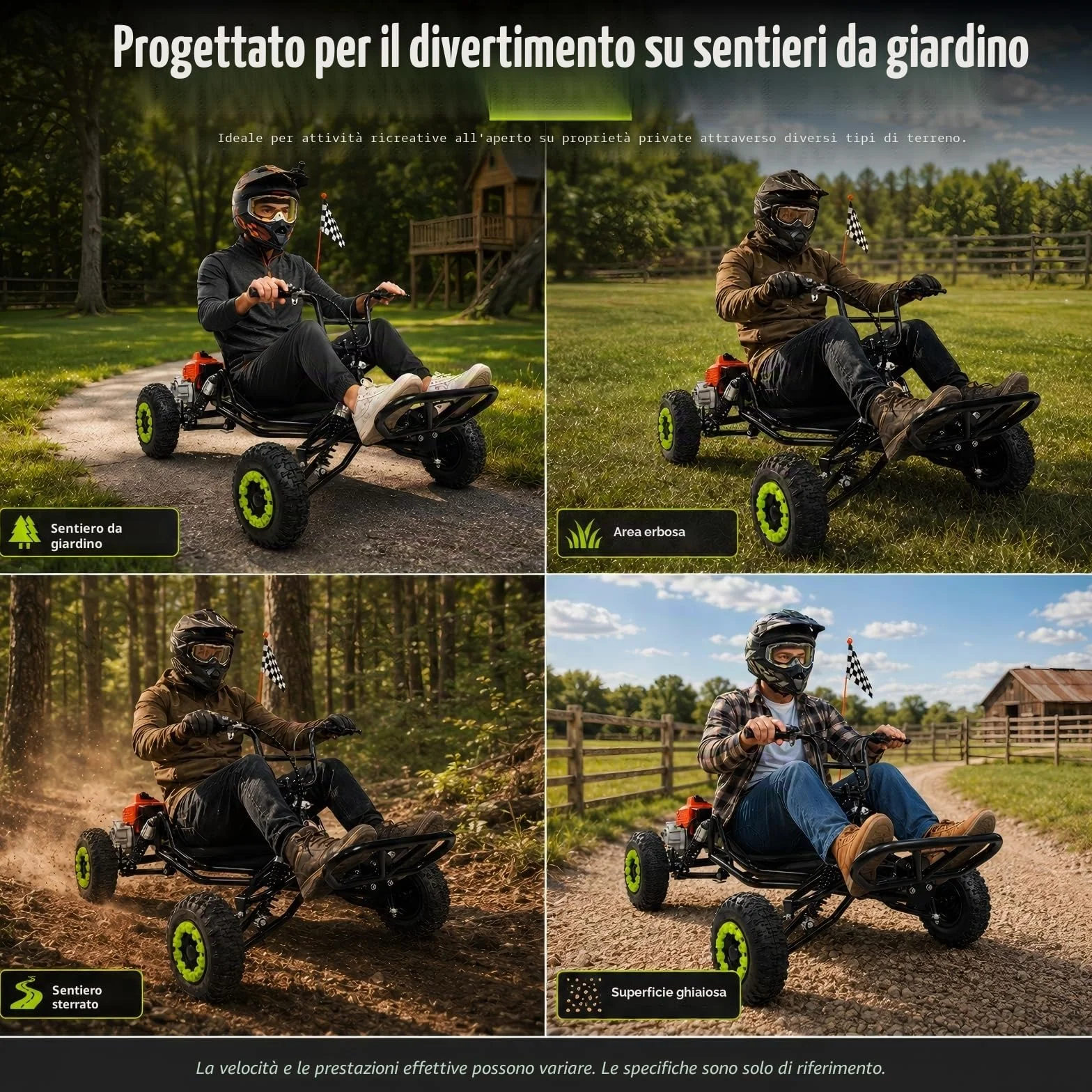 Zyliathor Gas Offroad Go Kart, pneumatici da 6 pollici, freno a disco idraulico, capacità massima 180 kg, fuoristrada/terreno privato, rosso