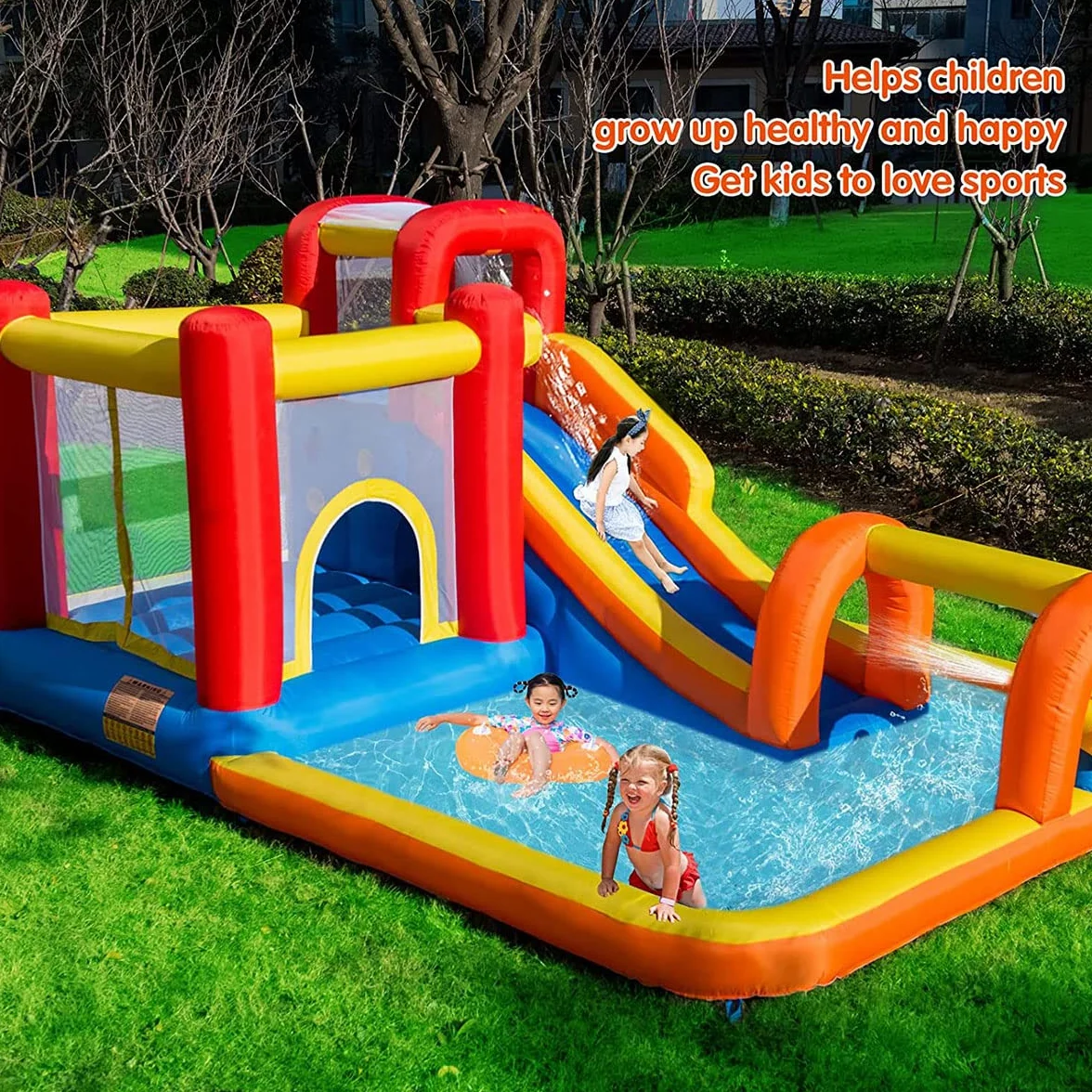 Baralir Castello Gonfiabile con Ventilatore, Scivolo a secco/Acqua, Piscina di palline oceaniche/Parco acquatico, 400×320×200 cm, Castello gonfiabile interno/esterno per Bambini dai 3 ai 10 anni