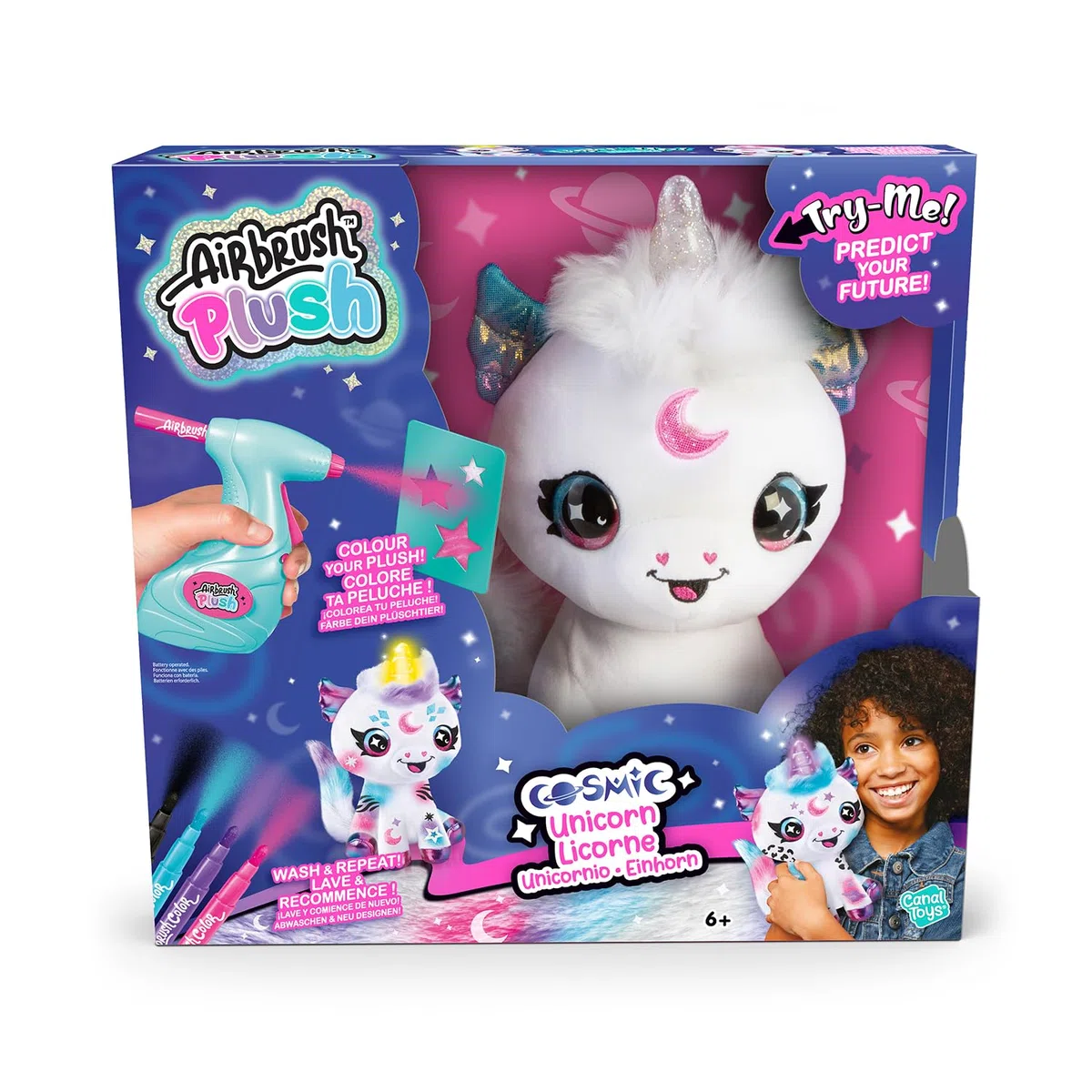 Peluche unicorno cosmico personalizzabile bianco con corno magico