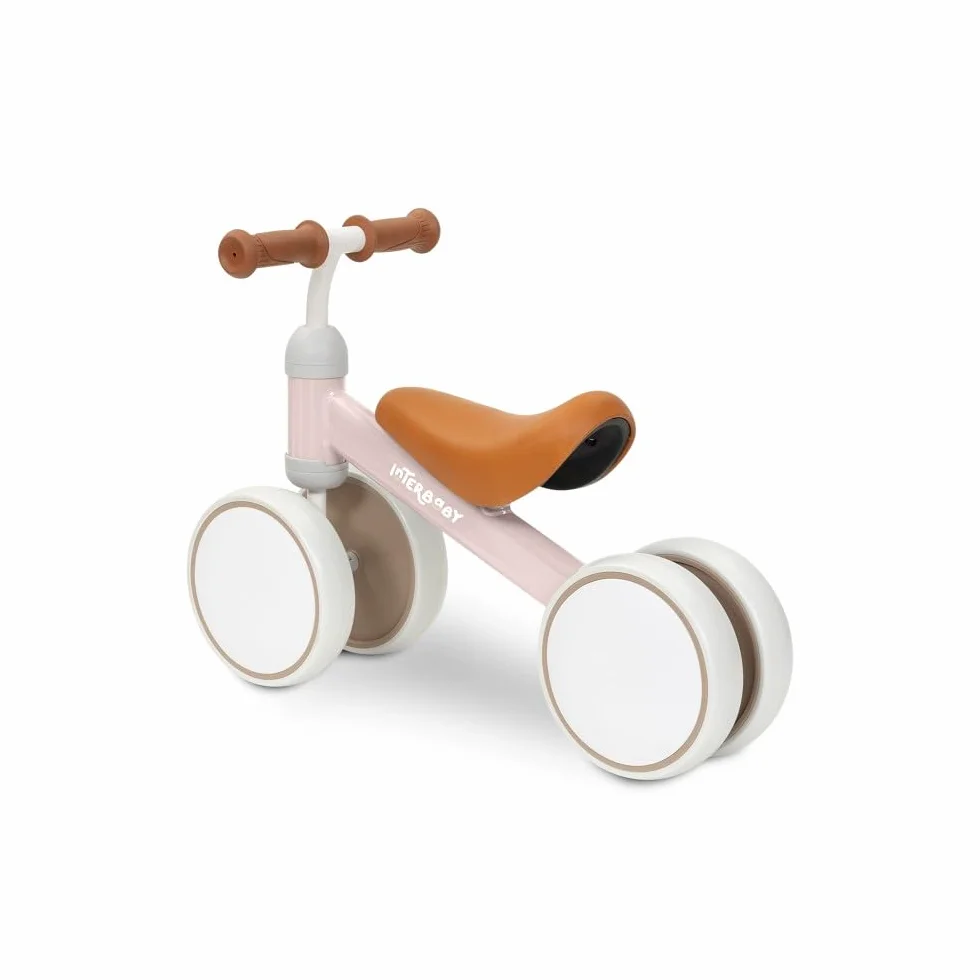 Interbaby | Bicicletta senza Pedali Bambino 1-3 Anni - Bici senza Pedali per Bambini 12-36 Mesi, Primi Passi Bambino Sicuro 4 Ruote, Prima Bici Bimbo 1-2 Anni, Regalo Bambino 1 Anno (Rosa)