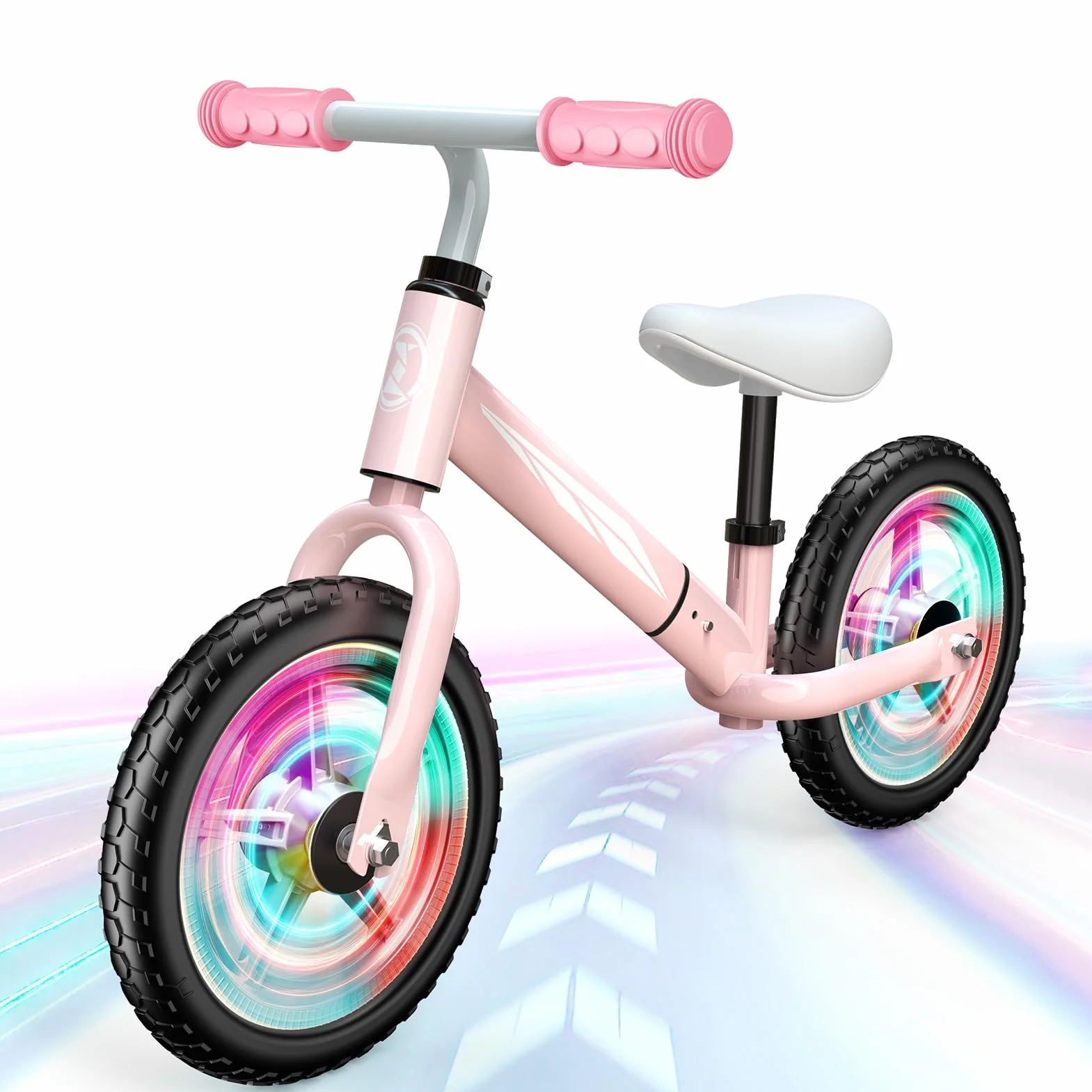 Bicicletta senza Pedali per Bambini 2-5 Anni, Regolabile in Altezza (Sella e Manubrio), Luci LED, Gomme Antiscivolo, Regalo Bambino 2 3 4 5 Anni, Max 50 kg, Colore Rosa