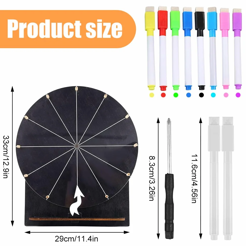 Ruota della Fortuna per Girare, Giocattolo con Gomma e Pennarello, 12 Slots Spinning Prize Wheel, Ruota della Fortuna per Giochi della Lotteria, Giochi di Parole, Carnevale