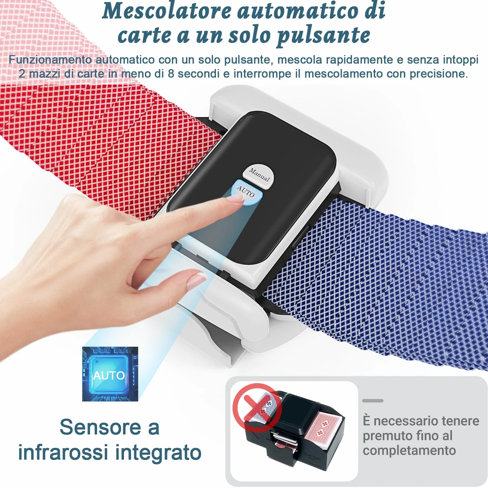 Holiky Mischia Carte Automatico a 2 Mazzi, Mescolatore Carte Ricaricabile con modalità Auto e Manuale Tocco, Mescolatore Elettrico da Poker per Uno, Skip-Bo, Phase 10 Giochi per Feste