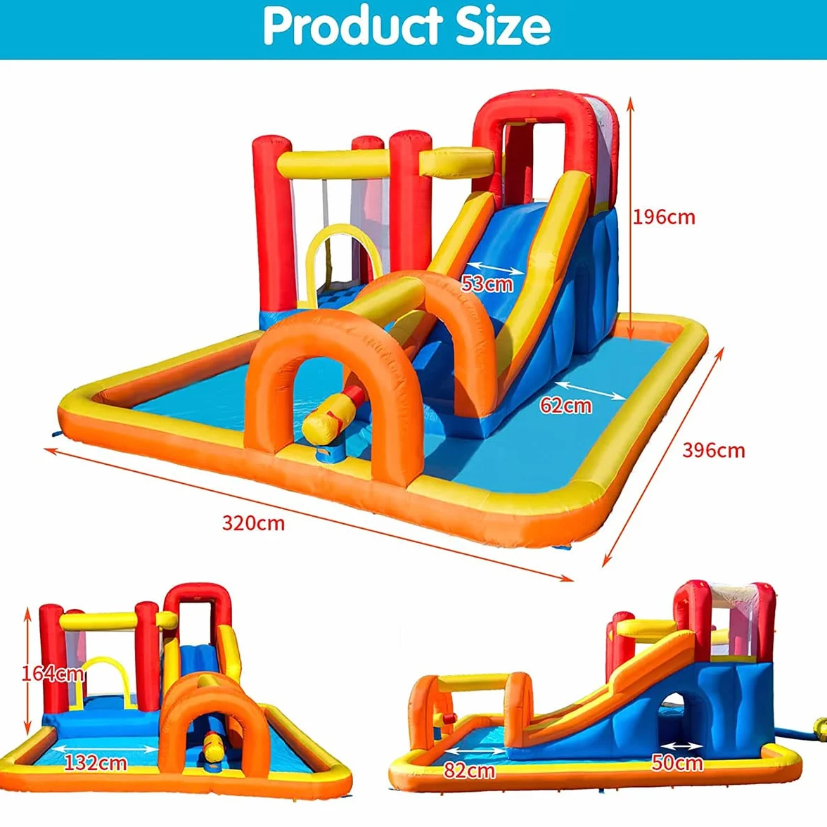 Baralir Castello Gonfiabile con Ventilatore, Scivolo a secco/Acqua, Piscina di palline oceaniche/Parco acquatico, 400×320×200 cm, Castello gonfiabile interno/esterno per Bambini dai 3 ai 10 anni