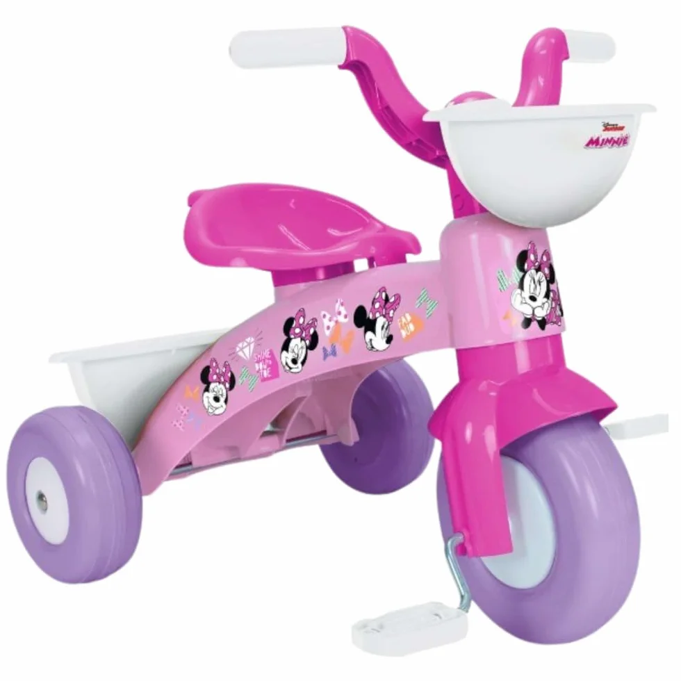 Triciclo primipassi Minnie Disney bici a tre ruote per bambini da 1 a 3 anni triciclo con pedali e cestino portagiochi