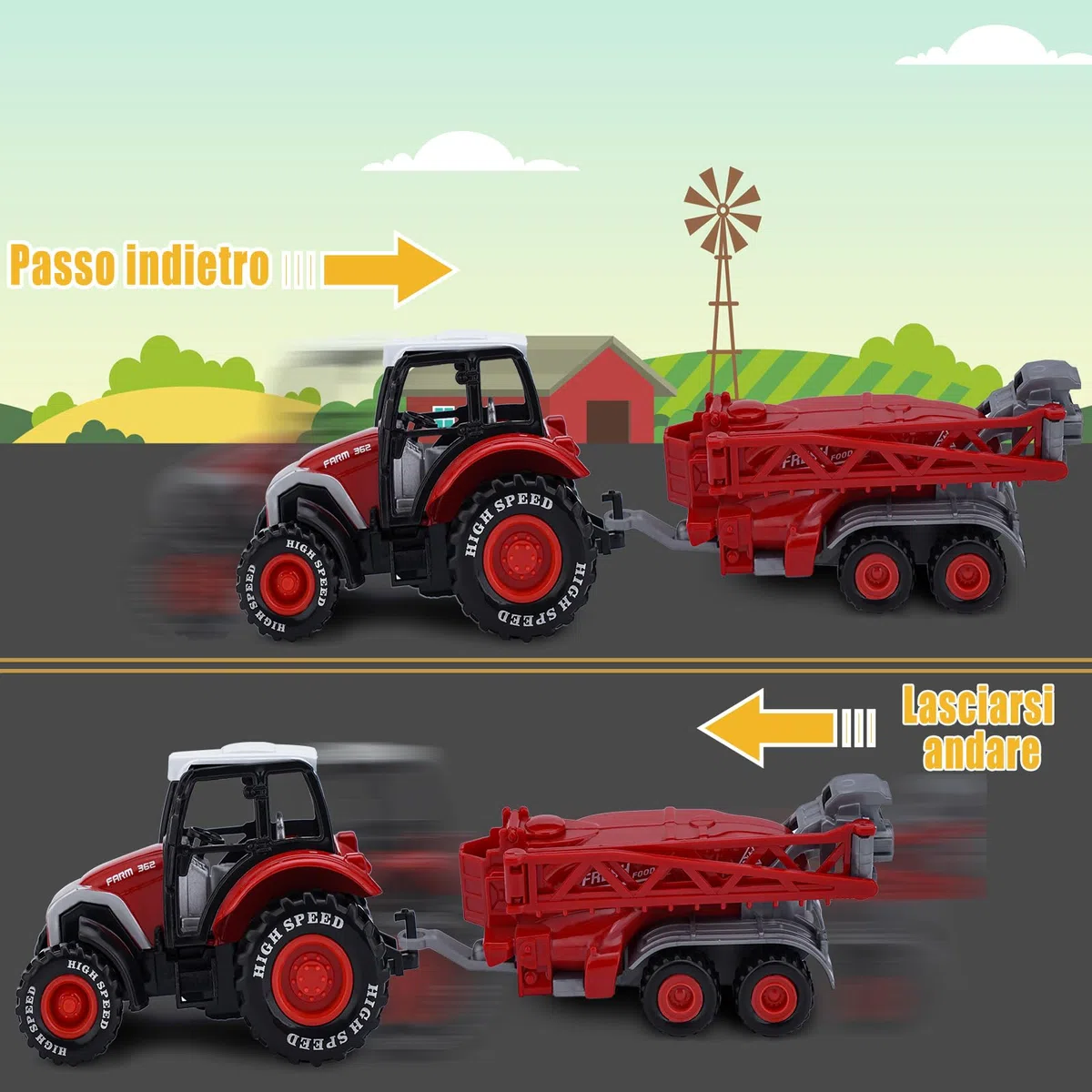 VBACALA Set Trattore Giocattolo Fattoria Pressofuso,Trattore con Rimorchio Mietitrebbia per Bambini, Veicolo Agricolo a Trazione Posteriore Modello,Giocattolo da Regalo per Ragazzi e Ragazze 3+ Anni