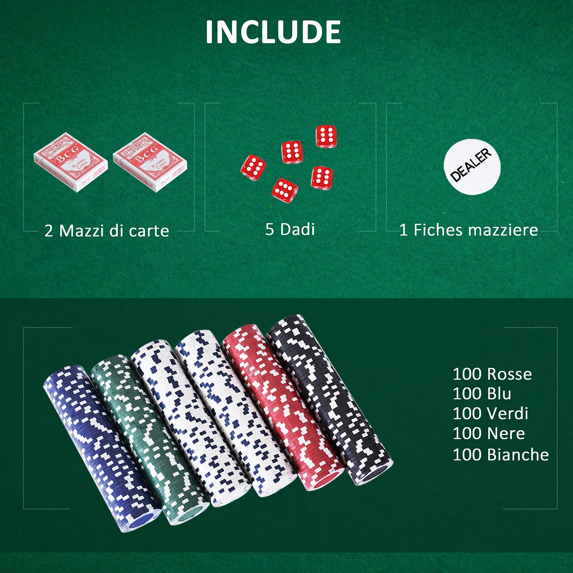 HOMCOM Valigetta Poker Professionale in Alluminio, Set Poker con 500 Fiches e 2 Mazzi per Texas Hold'em e Blackjack