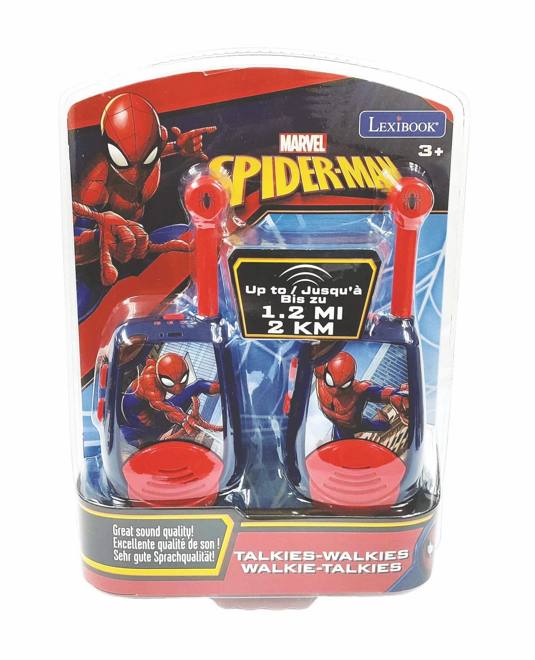 Lexibook, Spider-Man, Walkie-Talkie Digitale per Bambini, Raggio di Trasmissione 2 km, Funzione Luce Morse, Clip da Cintura per Il Trasporto, Funzionamento a Batteria, Blu/Rosso, TW25SP