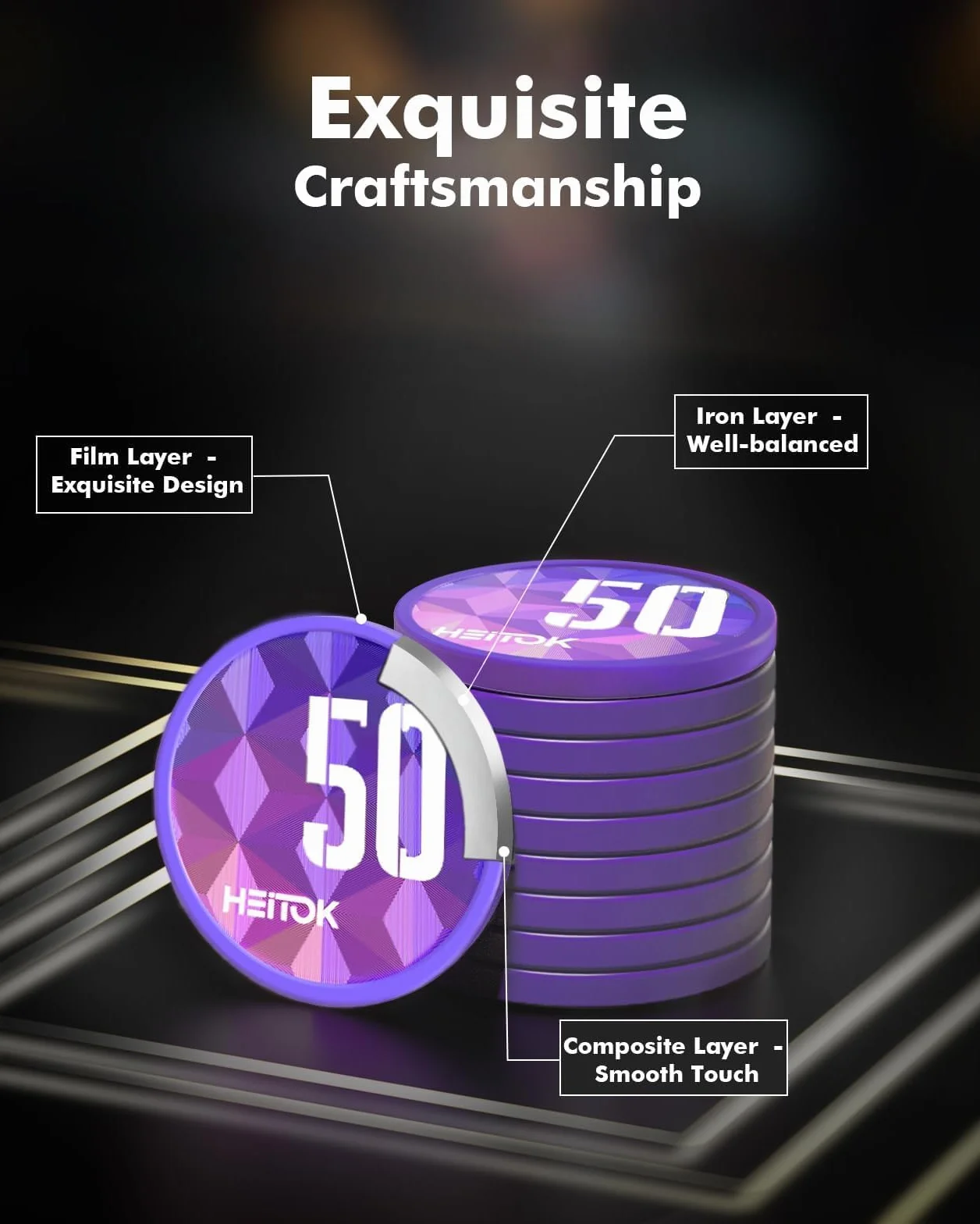 HEITOK Set da Poker 500 Fiches 11,5g Numerati con Anima in Metallo - Valigetta Alluminio Rinforzata, Bottone Dealer in Metallo, Carte e Dadi - Kit Texas Holdem Professionale per Adulti