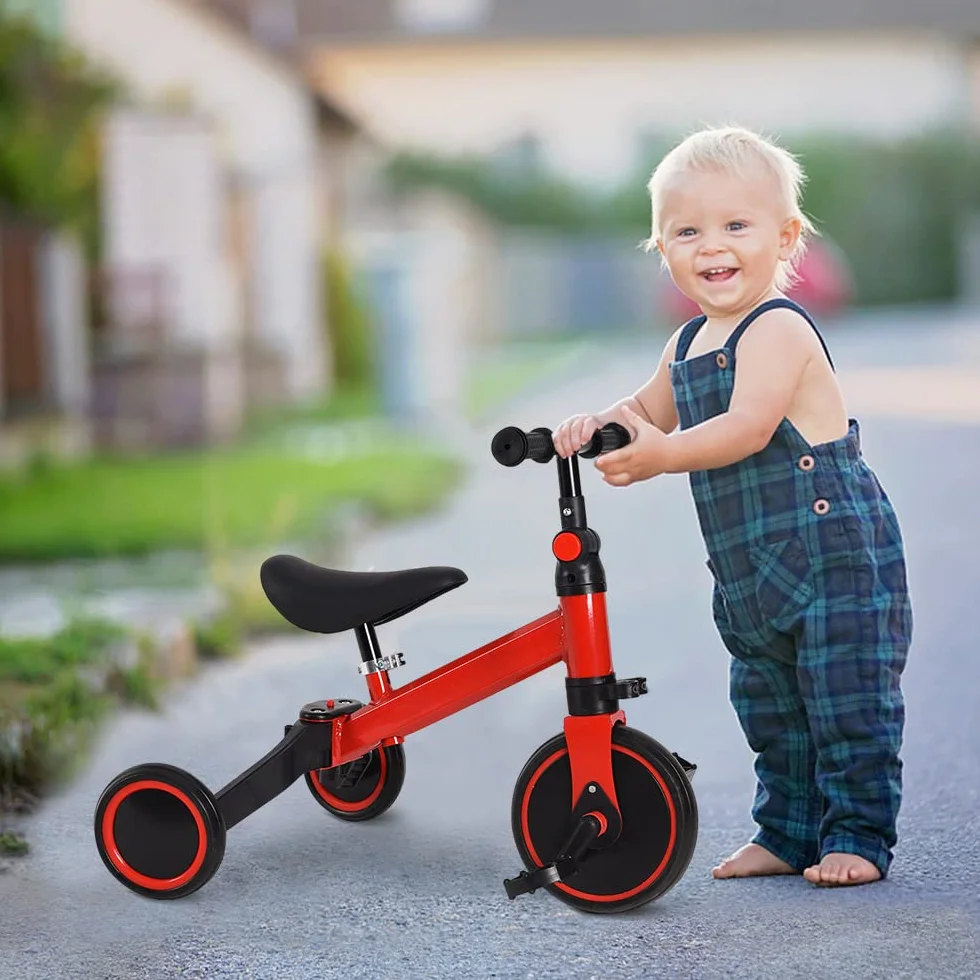 3 in 1 Triciclo Evolutivo Bambino, Bicicletta con Pedali Rimovibili per Bambini 1-7 Anni, Mini Bici/Girello Senza Maniglione Parentale, Bicicletta Evolutivo per Ragazze e Ragazzi (Nero-rosso)