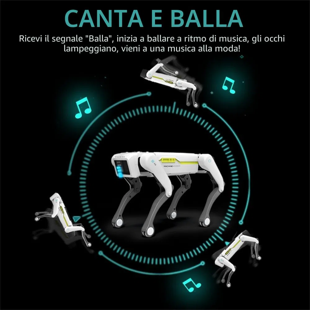 Robot cane giocattolo telecomandato per bambini 3-12 anni, cane robot intelligente supporta il controllo APP, può programmare, ballare, musica e interagire