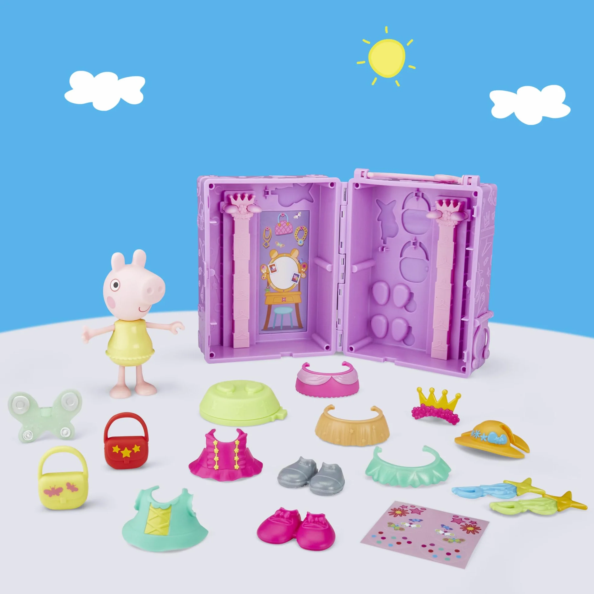 Peppa Pig Hasbro, Guardaroba di Peppa, Set di Giocattoli per Bambini e Bambine dai 3 Anni in Su, Ottima Idea Regalo, Include Action Figure di Peppa, 14 Accessori e Sticker