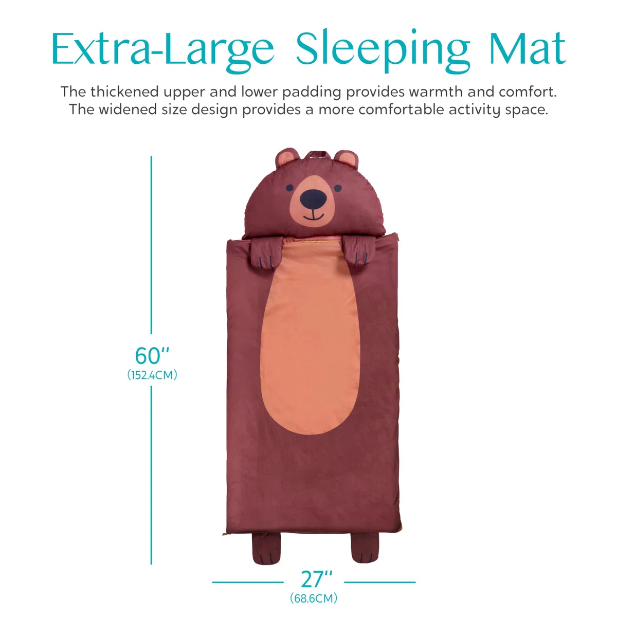 JOIEDOMISacco nanna a forma di orso, 152 x 68 cm, con cerniera, cuscino e coperta, Per bambini dai 3 anni in su, Per bambini e bambine in età prescolare