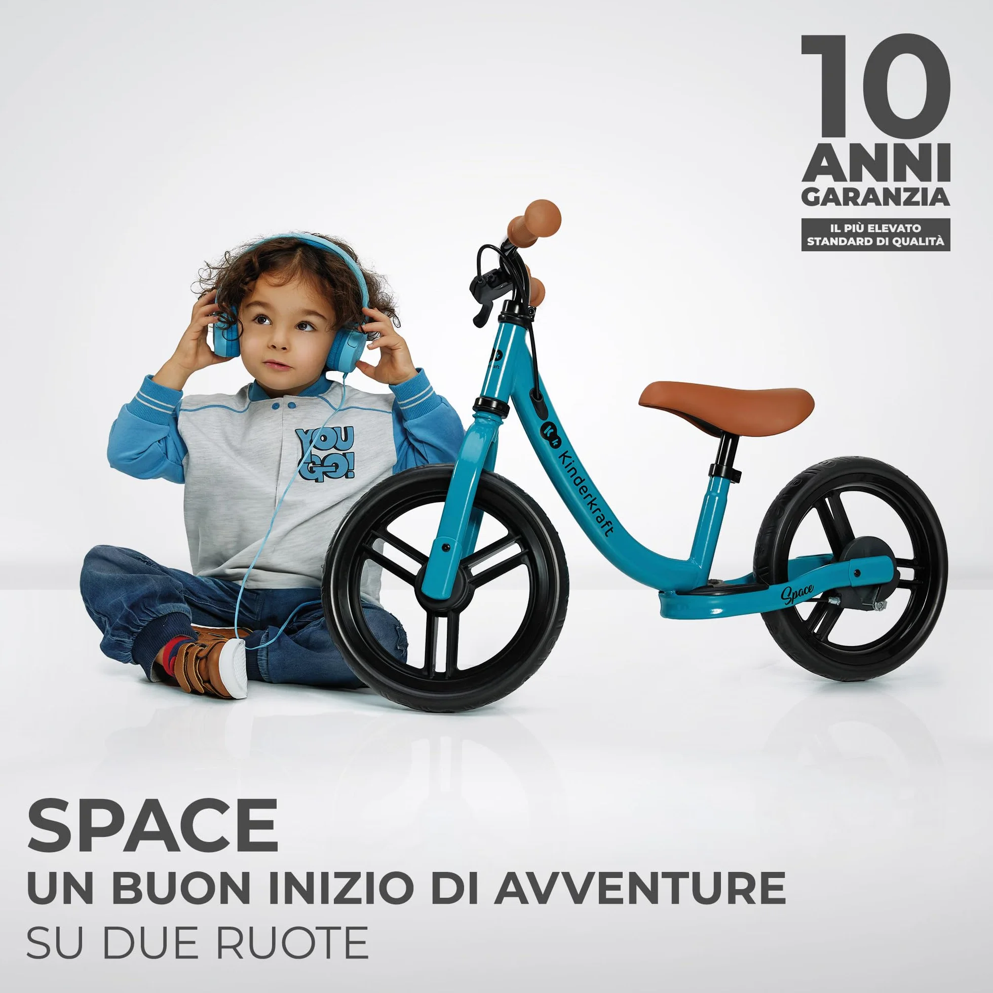 Kinderkraft SPACE2 Bicicletta bambini 3-5 anni, Bici senza pedali, 12 polici ruote, Design sportivo, Regolazione della sella, Montaggio facile, Struttura leggera