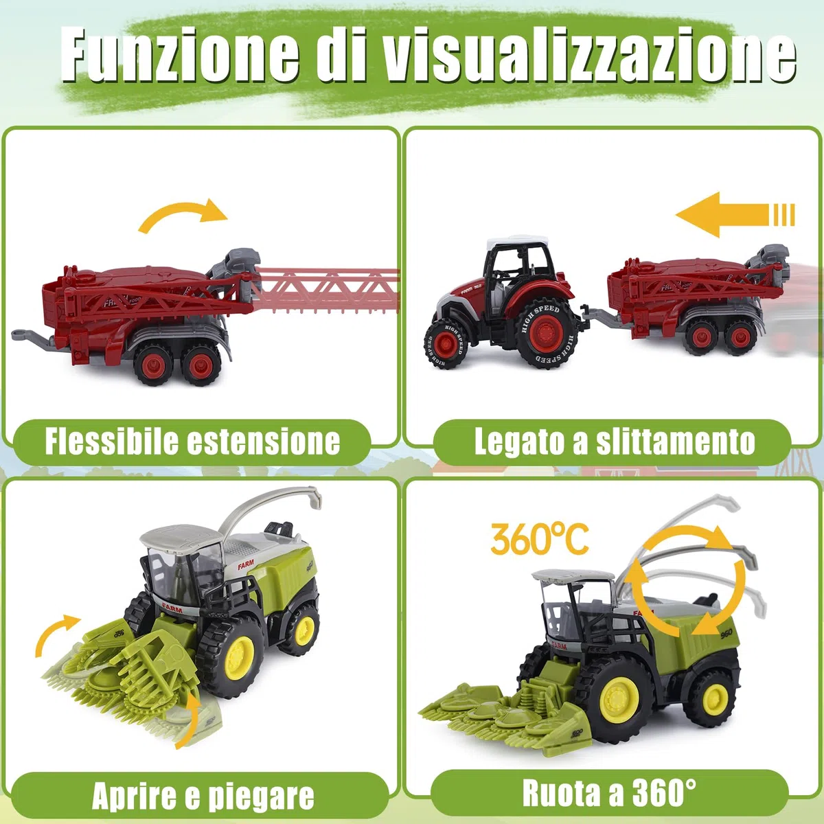 VBACALA Set Trattore Giocattolo Fattoria Pressofuso,Trattore con Rimorchio Mietitrebbia per Bambini, Veicolo Agricolo a Trazione Posteriore Modello,Giocattolo da Regalo per Ragazzi e Ragazze 3+ Anni