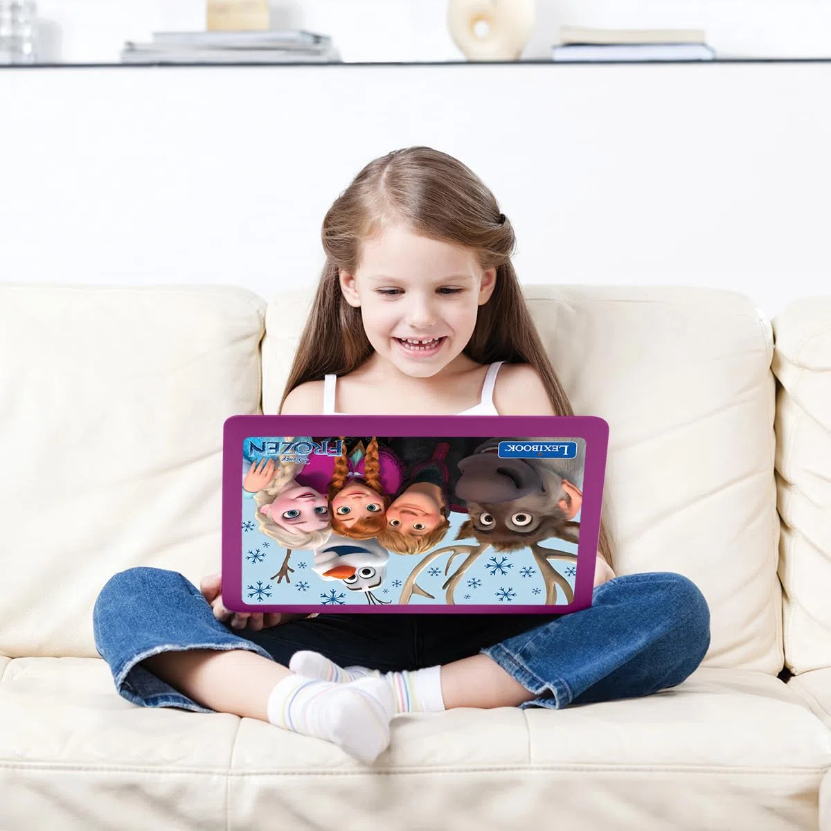 Lexibook, Frozen, Bilingue ed Educativo Laptop Tedesco/Inglese, Giocattolo per Bambini, 170 attività per Imparare, Giocare e Musica, Schermo Grande, Viola/Blu, JC599FZi3