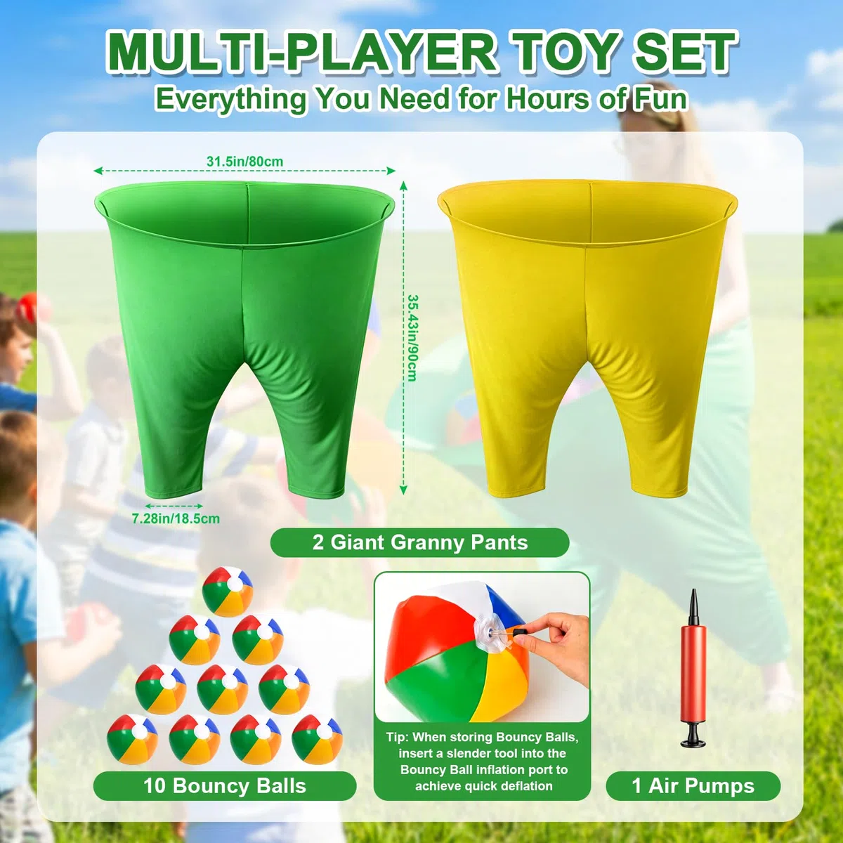 Granny Pants Gioco da cortile, gioco all'aperto con palla rimbalzante e pompa ad aria, relè di squadra riunione familiare gioco sul campo