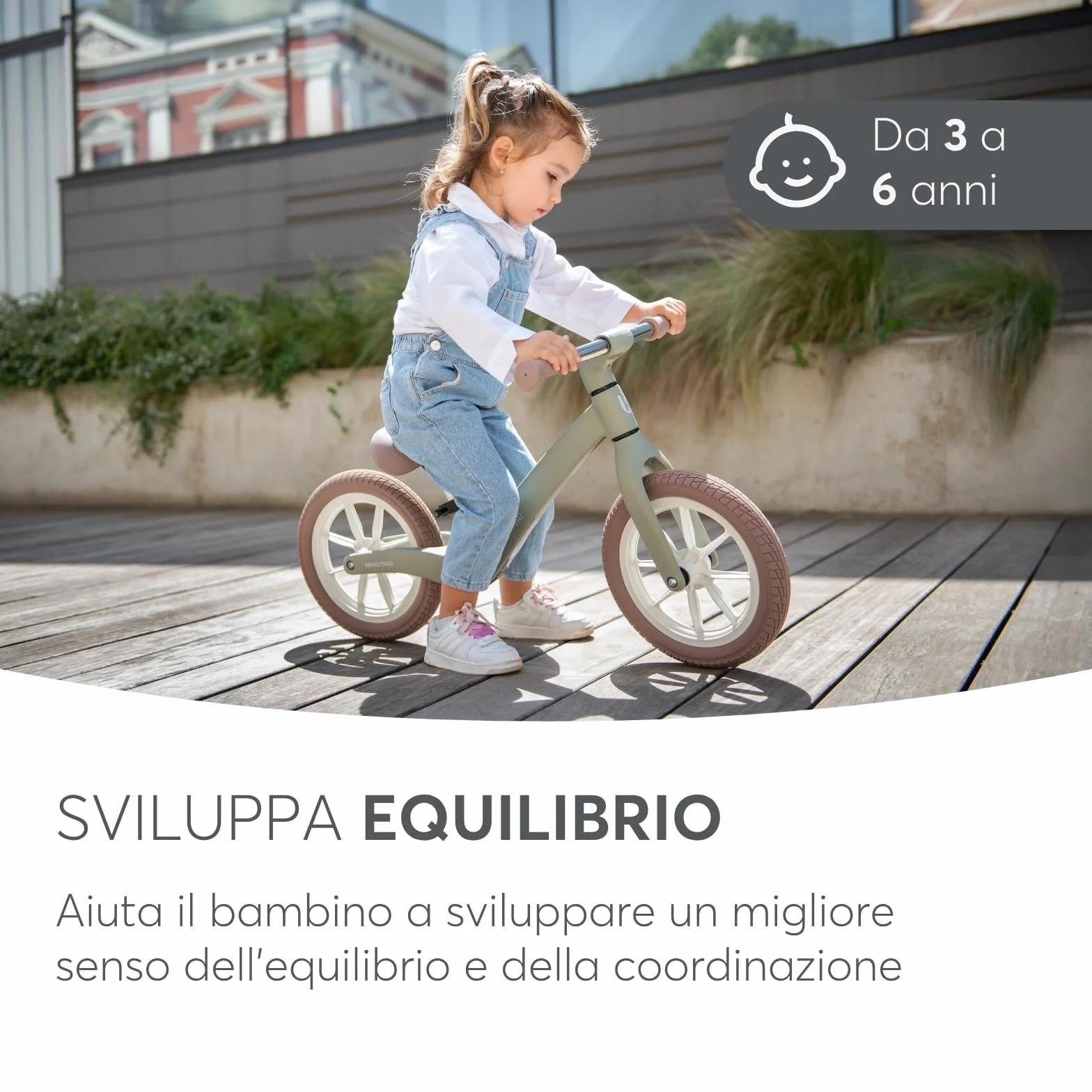 KikkaBoo Bicicletta Senza Pedali 3 Anni LANSER, Bici Senza Pedali 3-6 Anni, Pronta All’uso, Facile da Guidare e Trasportare, Aiuta l’equilibrio, Cresce Con il Bambino, Verde militare