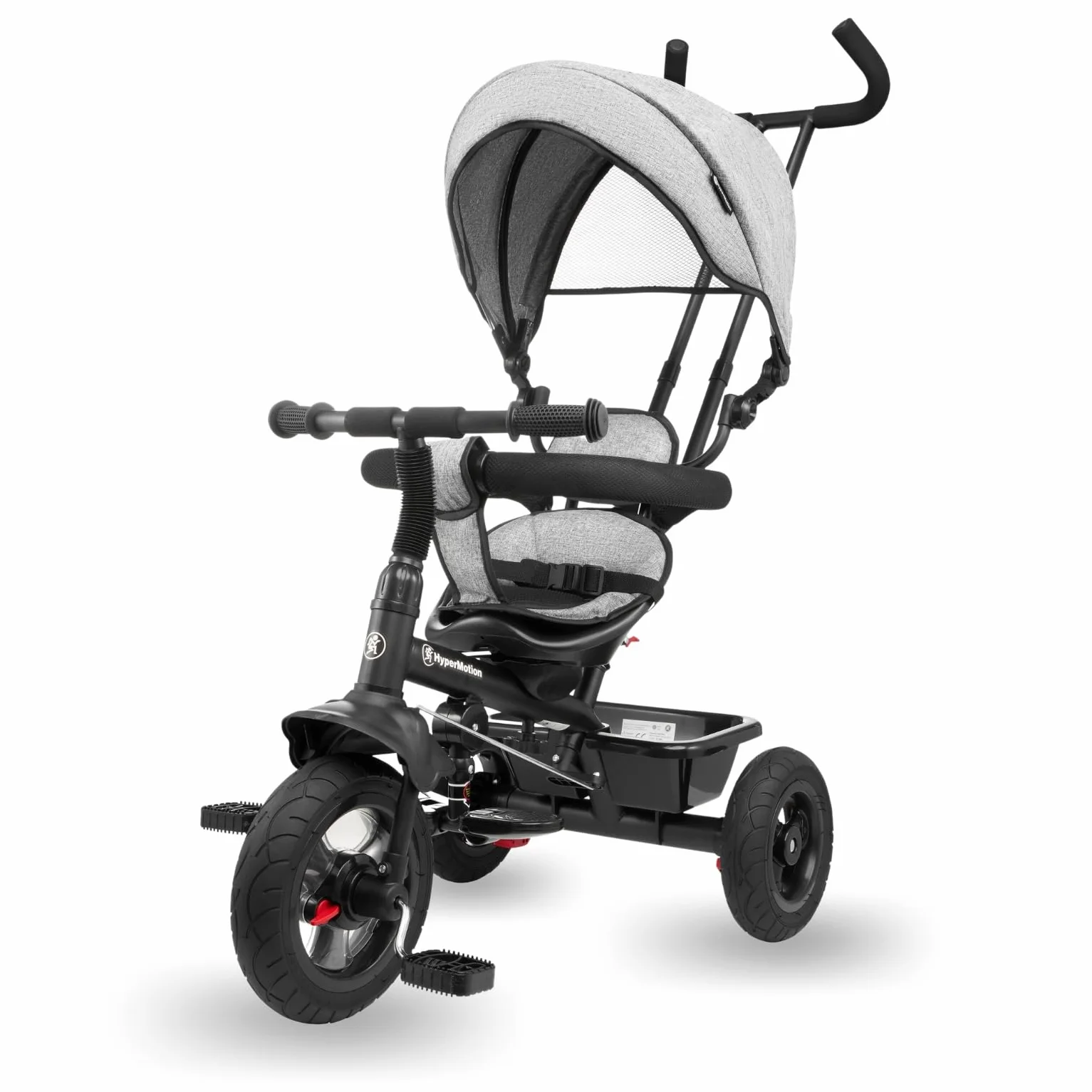 HyperMotion Triciclo Pieghevole per Bambini 1-4 Anni con Manubrio per Genitori - Bicicletta Evolutiva fino a 20kg - Monopattino Bambino Regolabile con Struttura Ergonomica, Grigio